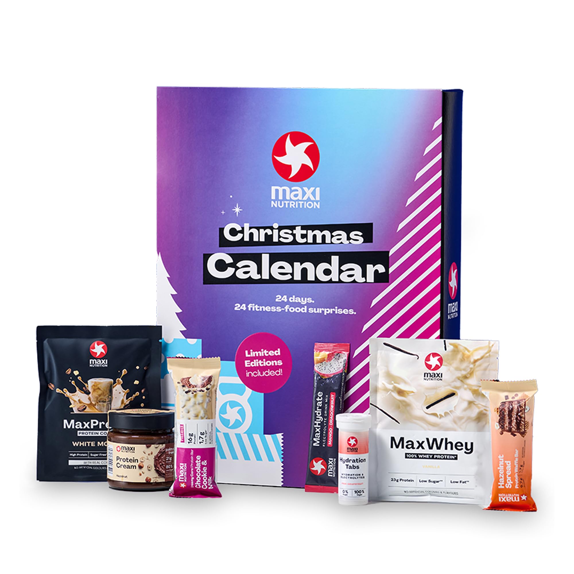MaxiNutrition Protein Adventskalender 2025 mit 24 leckeren Überraschungen, Geschenkidee für Sportler Angebot bei HelloDeals