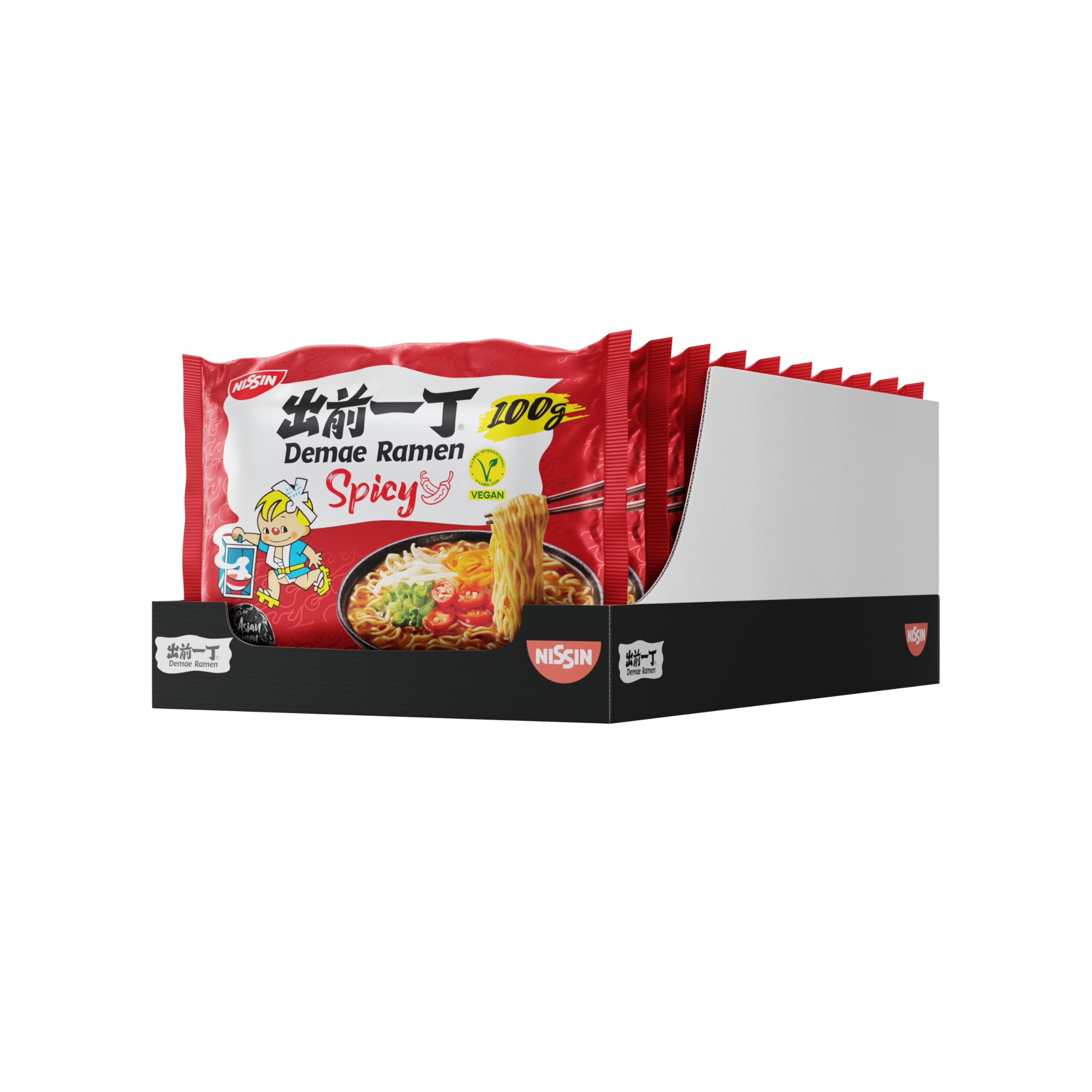 Nissin Demae Ramen – Spicy, 10er Pack, Instant-Nudeln japanischer Art, mit Cayennepfeffer & asiatischen Gewürzen, schnell & einfach zubereitet, asiatisches Essen (10 x 100 g) Angebot bei HelloDeals