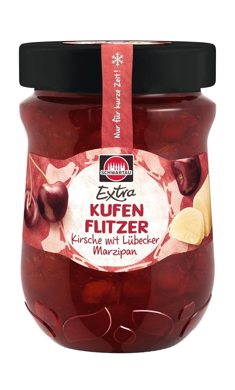 Schwartau Extra Kufenflitzer Kirsche mit Lübecker Marzipan | Winterkonfitüre mit Kirschen & feinstem Marzipan | Für ein besinnliches Frühstück & festliche Backideen | Genuss im 340 g Glas Angebot bei HelloDeals