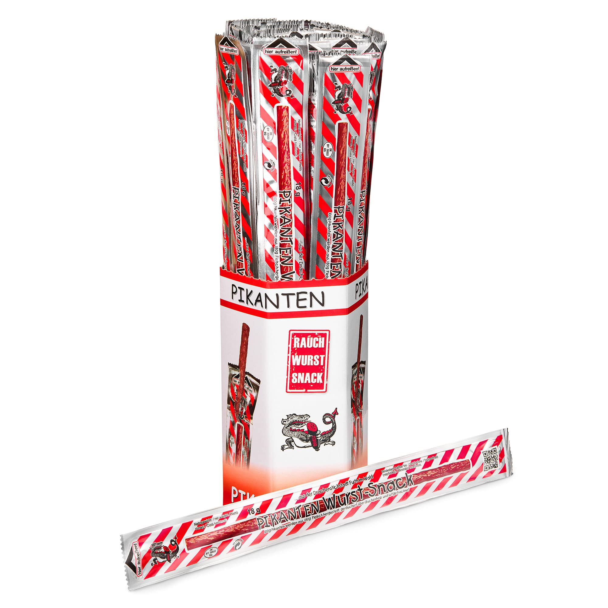 WURSTBARON® PIKANTEN Wurst Snack nach Krakauer Art, Rind und Schwein, bayerisches Original, verzehrfertige Rauchwurst ideal zum Mitnehmen (40er Pack je 18 g) Angebot bei HelloDeals