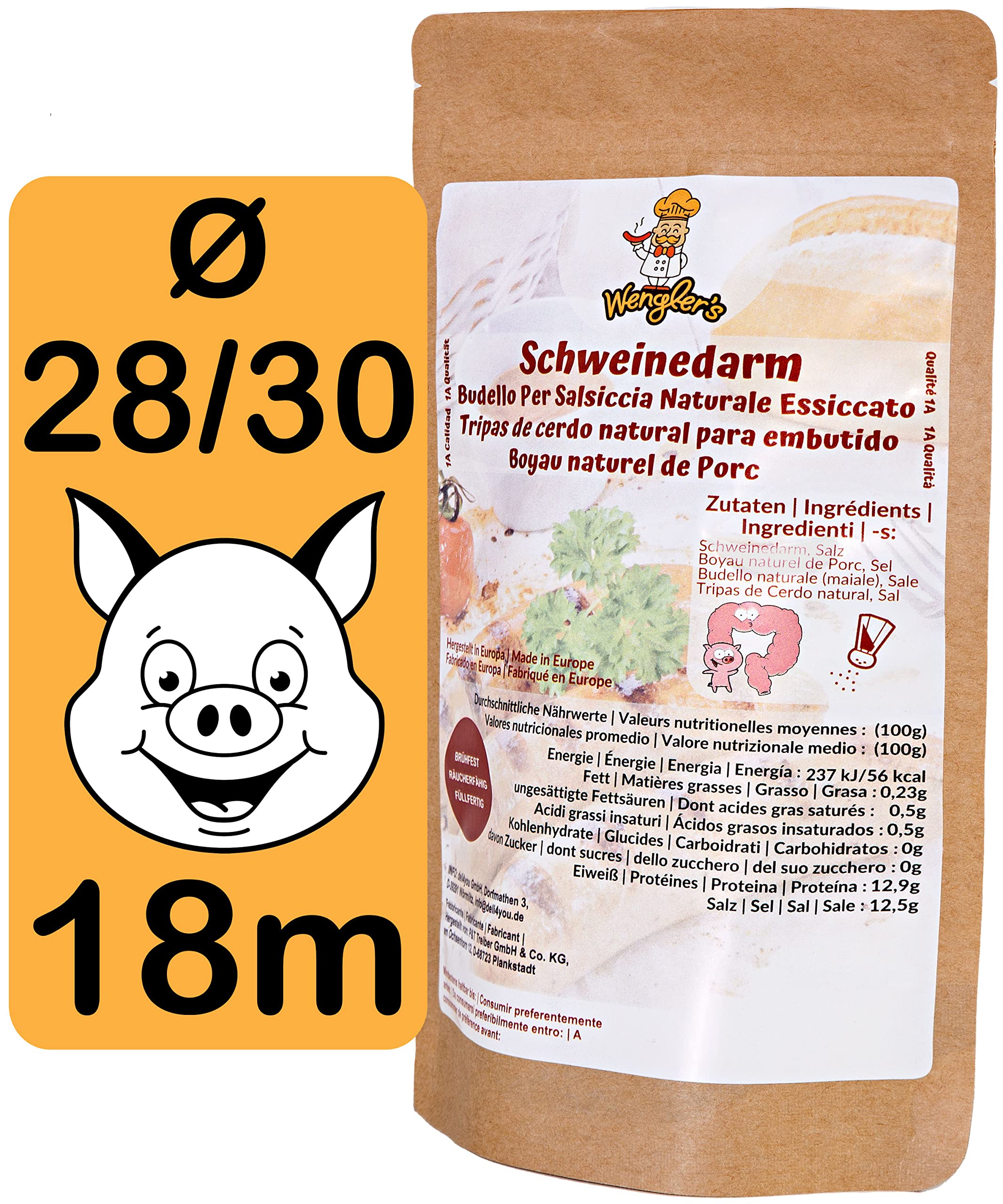 Wengler's Schweinedarm 28/30 - Bratwurst Naturdarm für eigene Wurst - 1A Metzgerqualität - brühfest, räucherfähig 18 Meter 18 m (1er Pack) Angebot bei HelloDeals