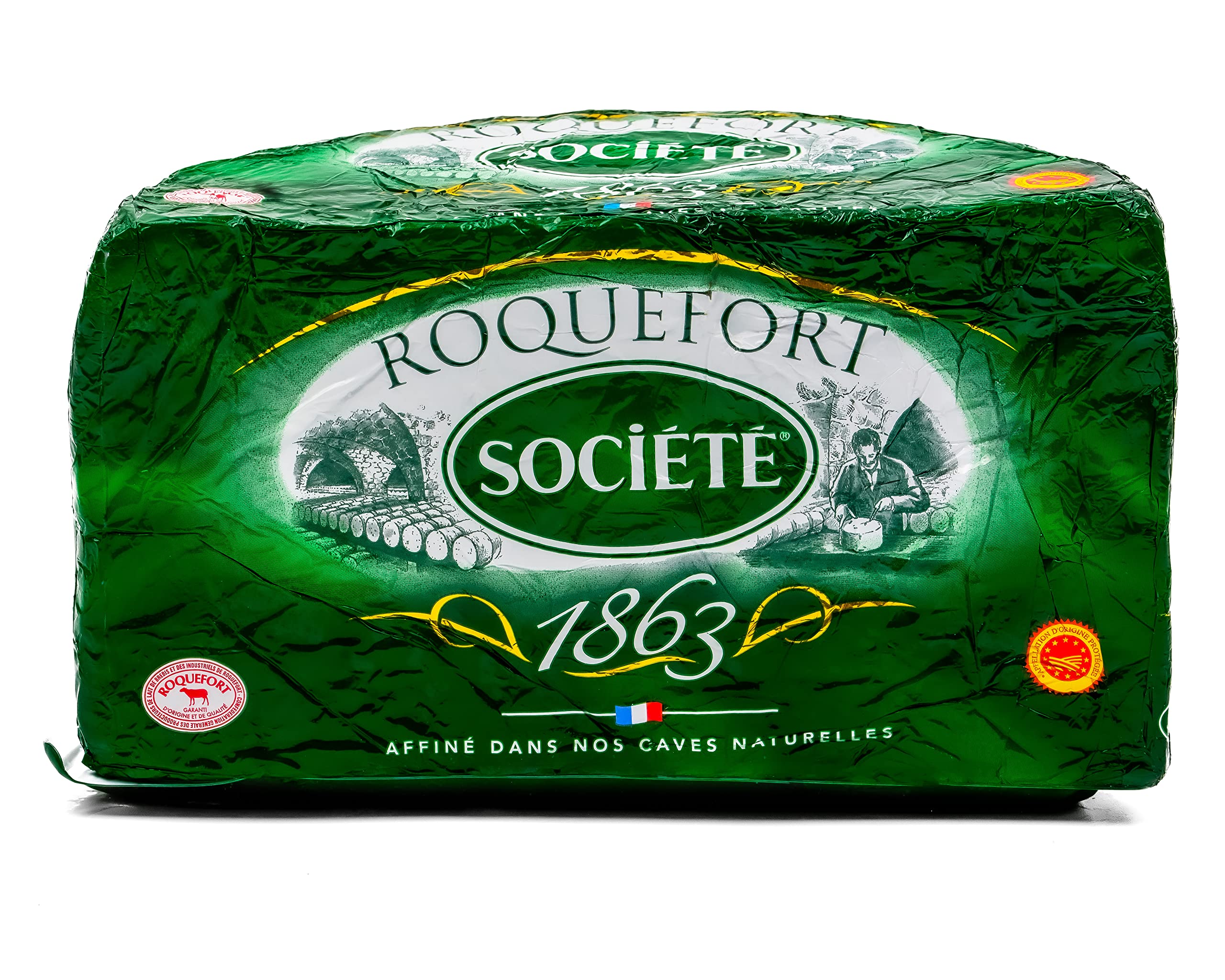 Hymor Roquefort Societe Schafs-Käse - 1x ca. 1,3KG - französischer Edel-Pilz-Käse AOP, cremig und aromatisch im Geschmack, Blauschimmel-Käse aus Frankreich, ideal auf dem Käsebrett, zu Obst und Wein Angebot bei HelloDeals
