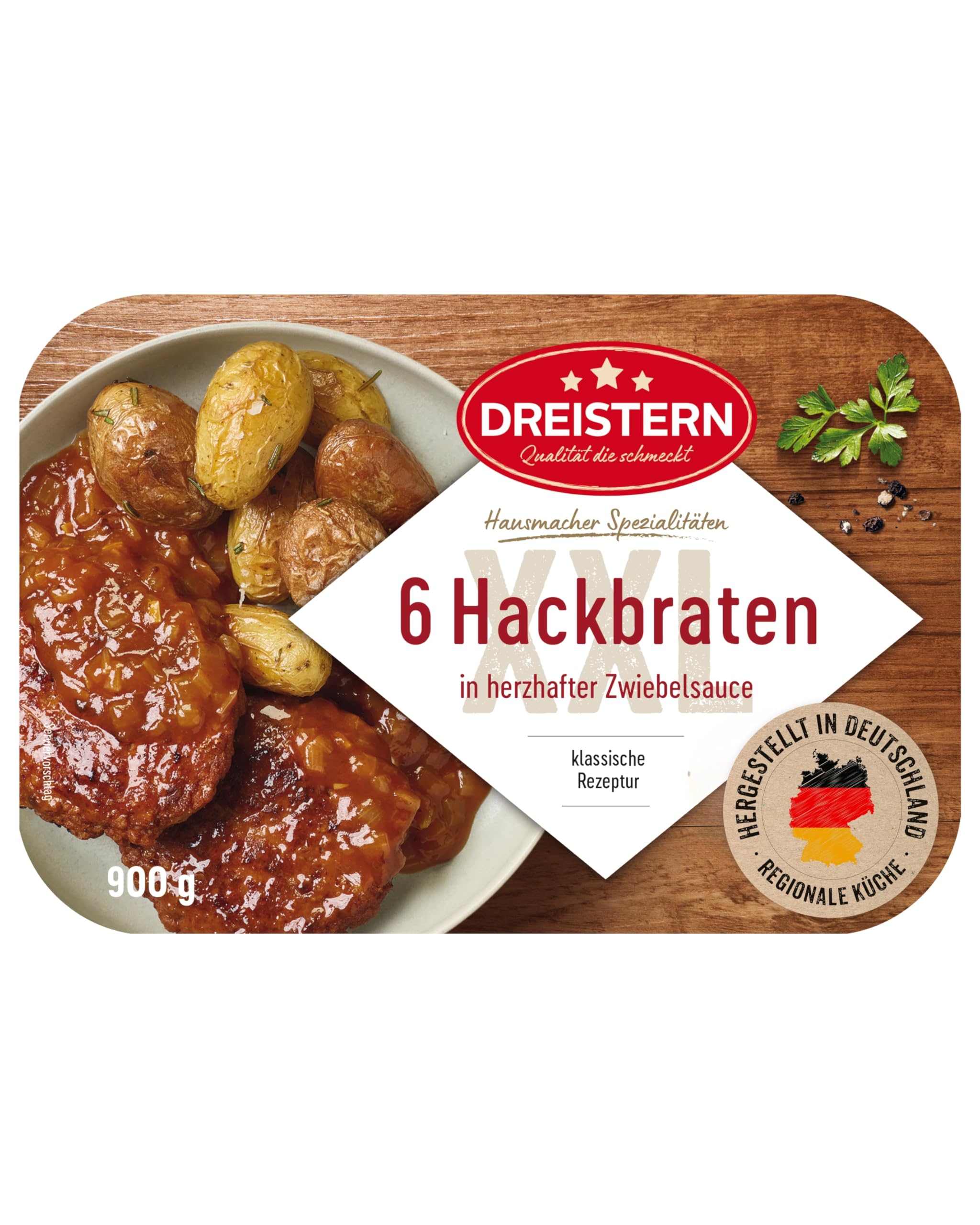 DREISTERN Hackbraten 900g I Mit würziger Zwiebelsauce I Herzhaftes Fertiggericht in Mikrowellenschale I Lange Haltbarkeit dank natürlicher Konservierung I Hausmacher Qualität 900 g (1er Pack) Single Angebot bei HelloDeals