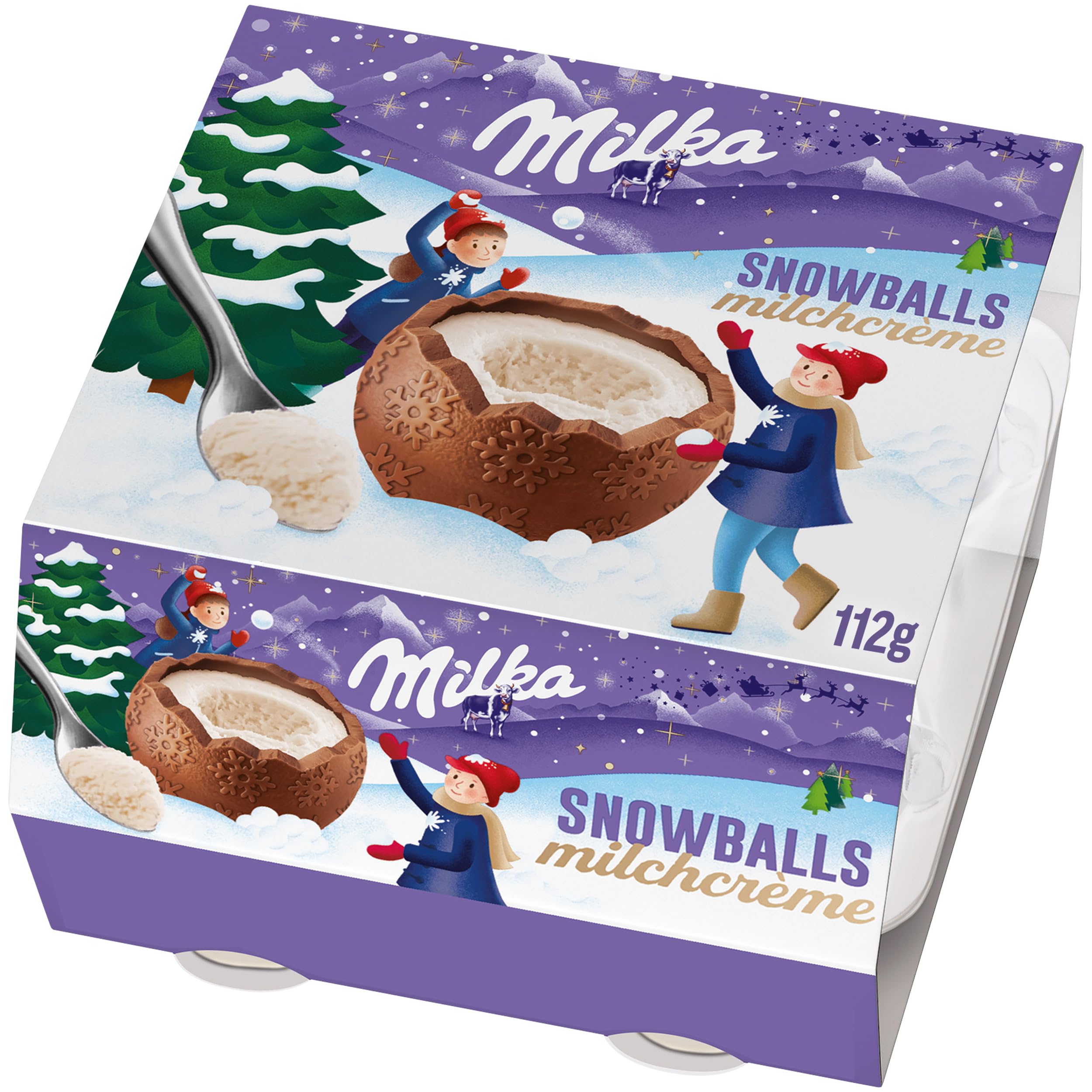 Milka Snowballs Milchcrème mit luftiger Füllung zum Auslöffeln – 4 große Schokokugeln in Einzelpackung – 112g Angebot bei HelloDeals
