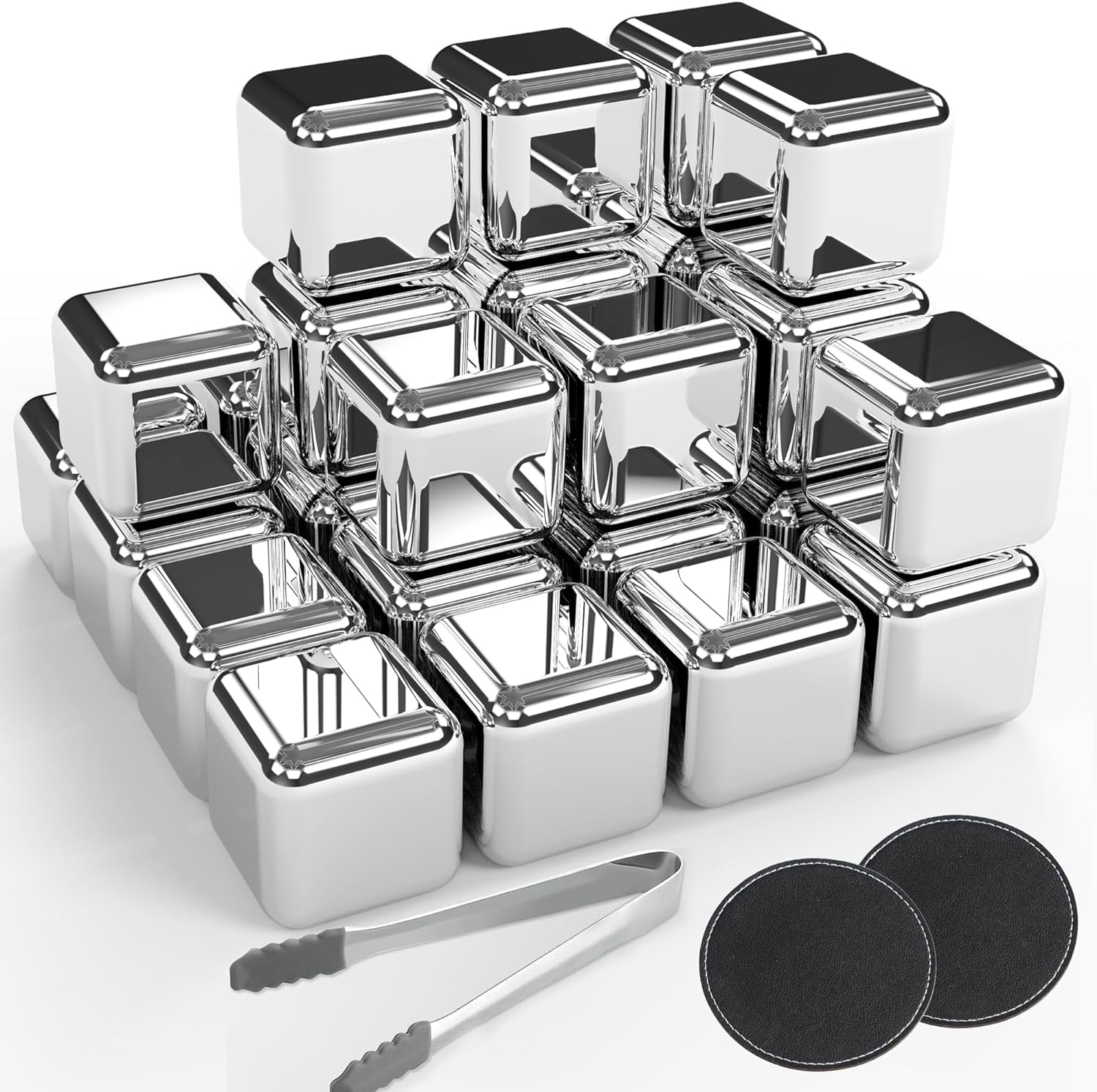 24 Stück Eiswürfel Aus Edelstahl Wiederverwendbare, Geschenke für Männer, Whisky Steine Ice Cube Set - Whiskysteine, Eiswürfel Für Whisky, Wein Kühlsteine (24 Stück) Angebot bei HelloDeals