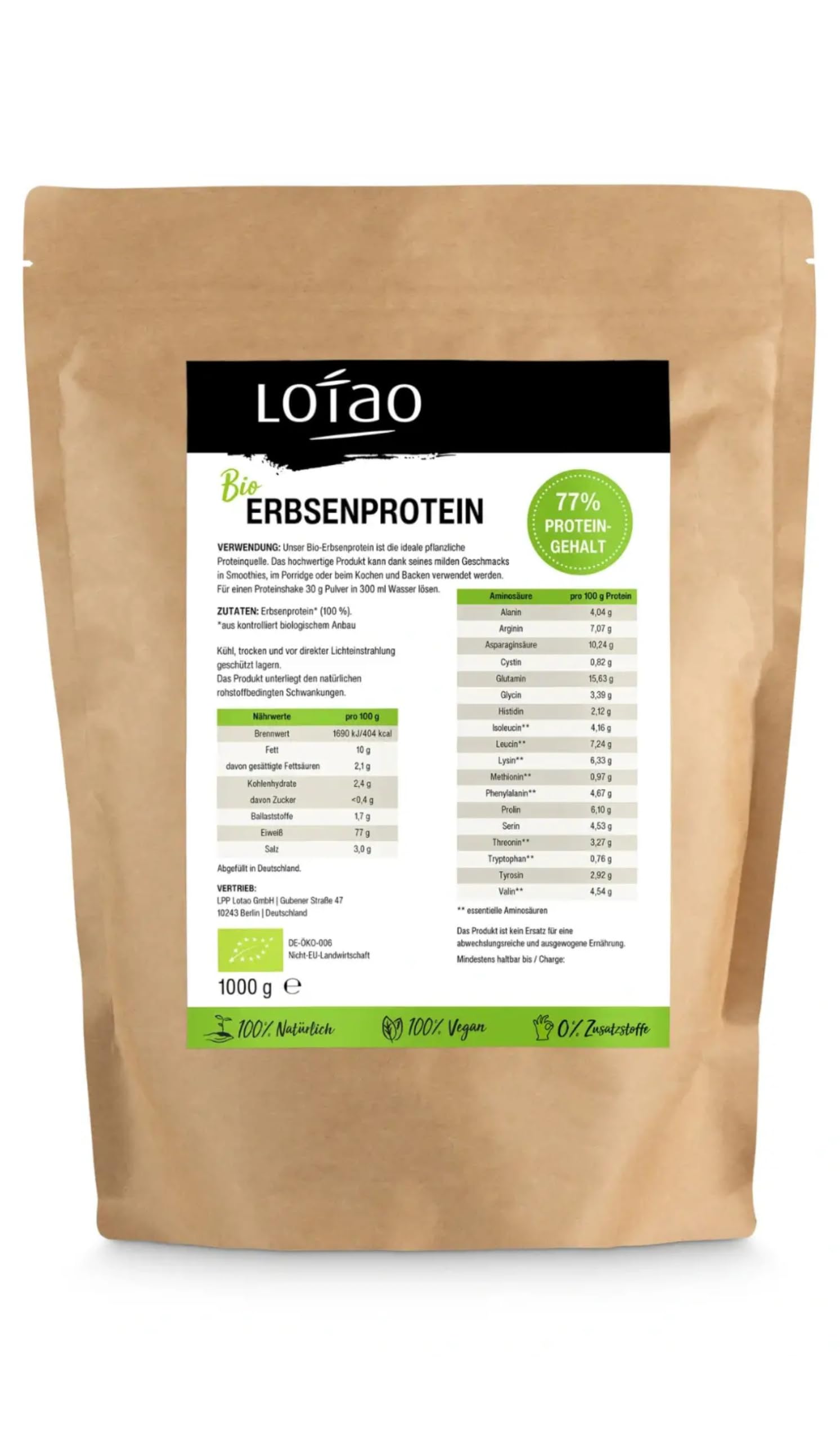 Bio Erbsenprotein 1kg - Veganes Proteinpulver ohne Süßstoff mit 77% Eiweiß | Pflanzliches Eiweißpulver für Shakes, Smoothies, Porridge & Backen | Geschmacksneutral, laktosefrei, glutenfrei & sojafrei Nussig Angebot bei HelloDeals