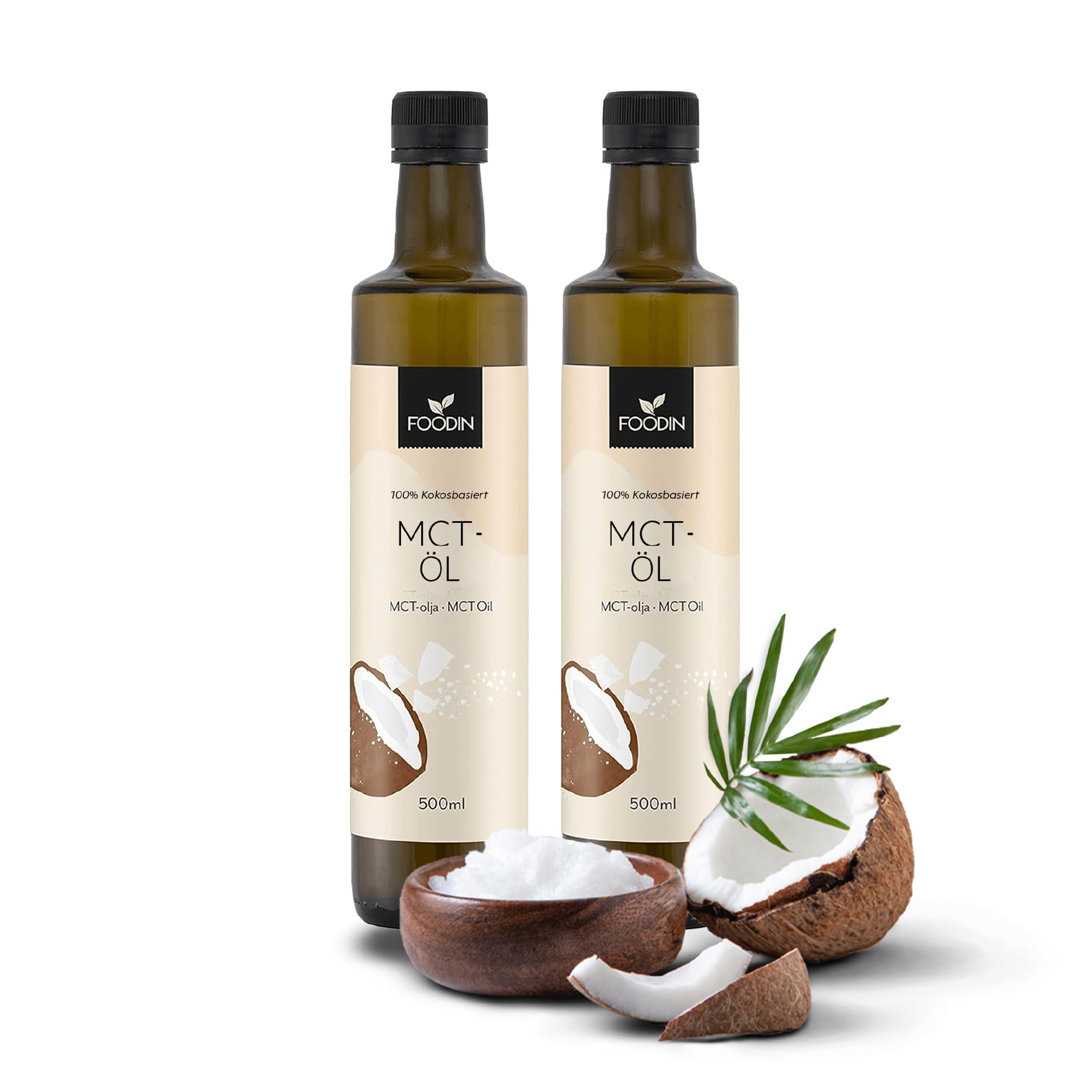 FOODIN MCT Öl 1000ml (2 x 500 ml) aus 100% Kokosöl, Medium-Chain Triglyceride (MCT) Oil, Hergestellt aus produzierter Kokosnuss, 100% glutenfrei und vegan, Ideal für Ketogene Ernährung MCT 2 x 500ml Angebot bei HelloDeals