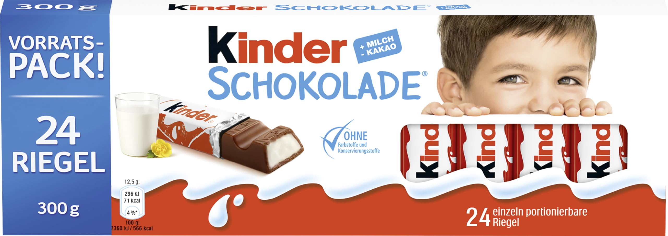 kinder Schokolade – Schokoriegel aus gefüllter Vollmilchschokolade – 1 Packung mit je 24 Einzelriegeln (24 x 12,5 g). 24 Stück (1er Pack) Angebot bei HelloDeals