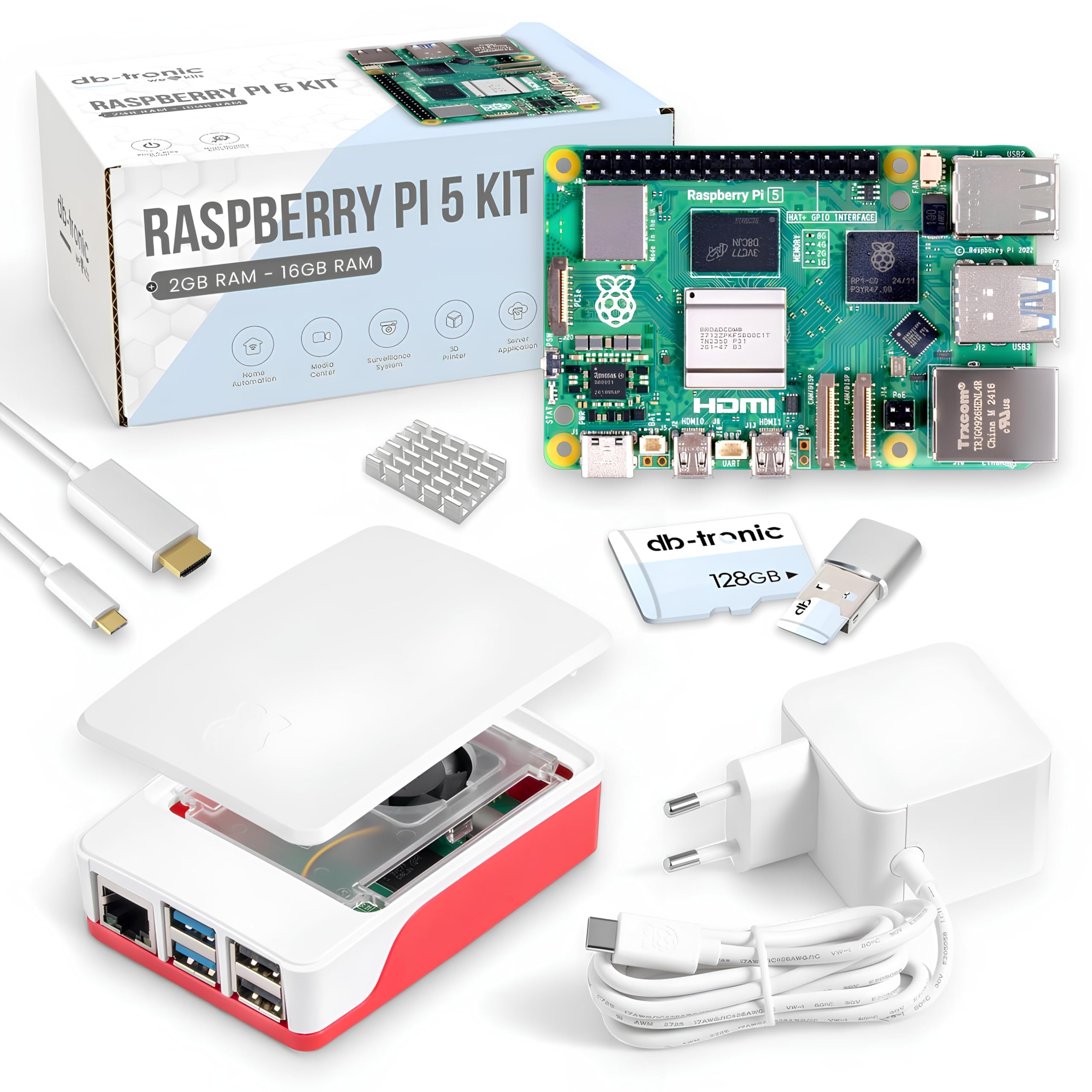 Raspberry Pi 5 8GB Starter-Kit | 128GB Edition | Offizielles 27W Netzteil | Offizielles Gehäuse mit Lüfter | 4K Micro HDMI Kabel 1m | Alu-Kühlkörper 8GB RAM Angebot bei HelloDeals