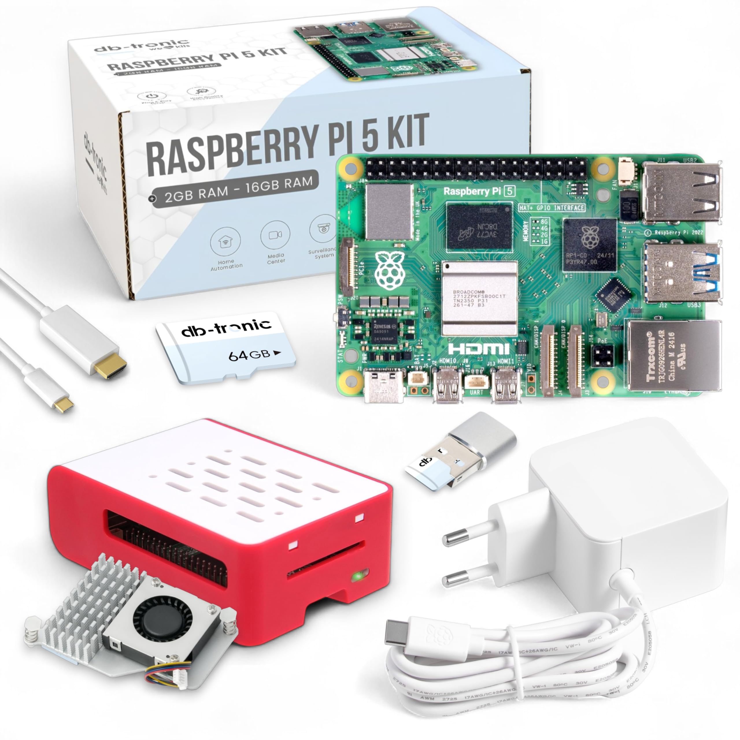 Raspberry Pi 5 8GB Cooler-Kit | 64GB Edition | Offizielles Netzteil 27W | Airflow Gehäuse | Active Cooler | Micro HDMI Kabel 1m 8GB RAM Angebot bei HelloDeals