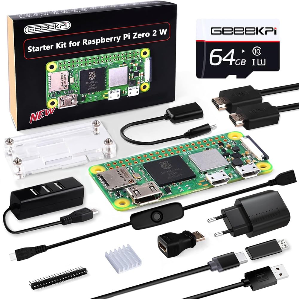 GeeekPi Starter Kit für Raspberry Pi Zero 2 W with RPi Zero 2 W Case, 64GB SD Card Preloaded OS, QC3.0 Power Supply, 20 Pin Header, Micro USB to OTG Adapter, HDMI Cable, Heatsink, ON/Off Switch Cable Angebot bei HelloDeals