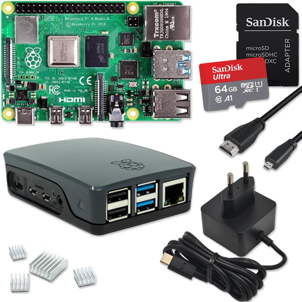 Raspberry Pi 4 8GB Starter-Set | Ultra 64GB Micro SD Karte | USB-C Netzteil 15W | Gehäuse schwarz | 4K Micro HDMI Kabel | Kühlkörper Set | Raspberry Pi 4 Model B 8GB RAM Angebot bei HelloDeals