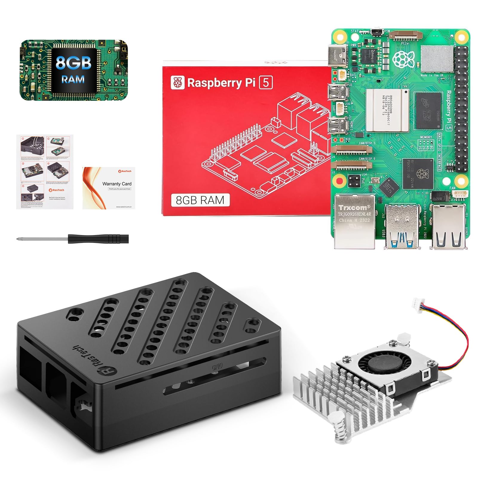 RasTech Raspberry Pi 5 8GB Kit mit Active Cooler, Pi 5 ABS Gehäuse und Schraubendreher und Garantiekarte Angebot bei HelloDeals