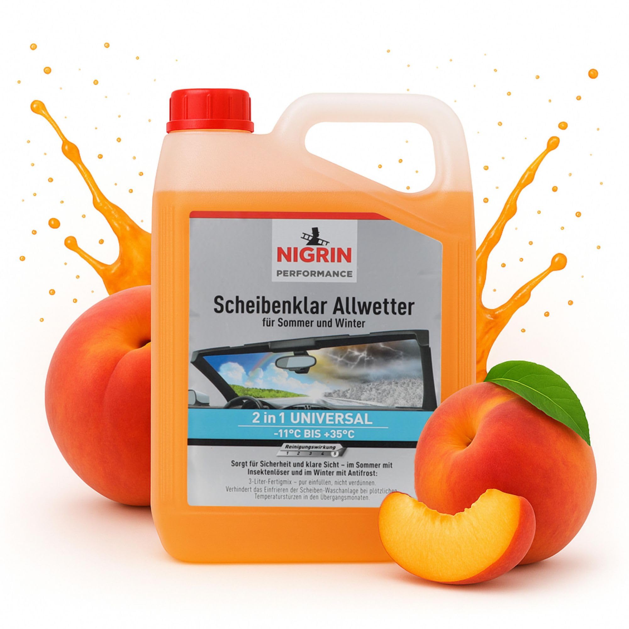 NIGRIN Performance Scheibenklar Allwetter | 3 Liter | mit Frostschutz bis -11°C | Reinigungszusatz für Autoscheiben und Scheinwerfer | entfernt Schmutz, Insekten, Salz | klare Sicht | gebrauchsfertig Pfirsich 3 l (1er Pack) Angebot bei HelloDeals