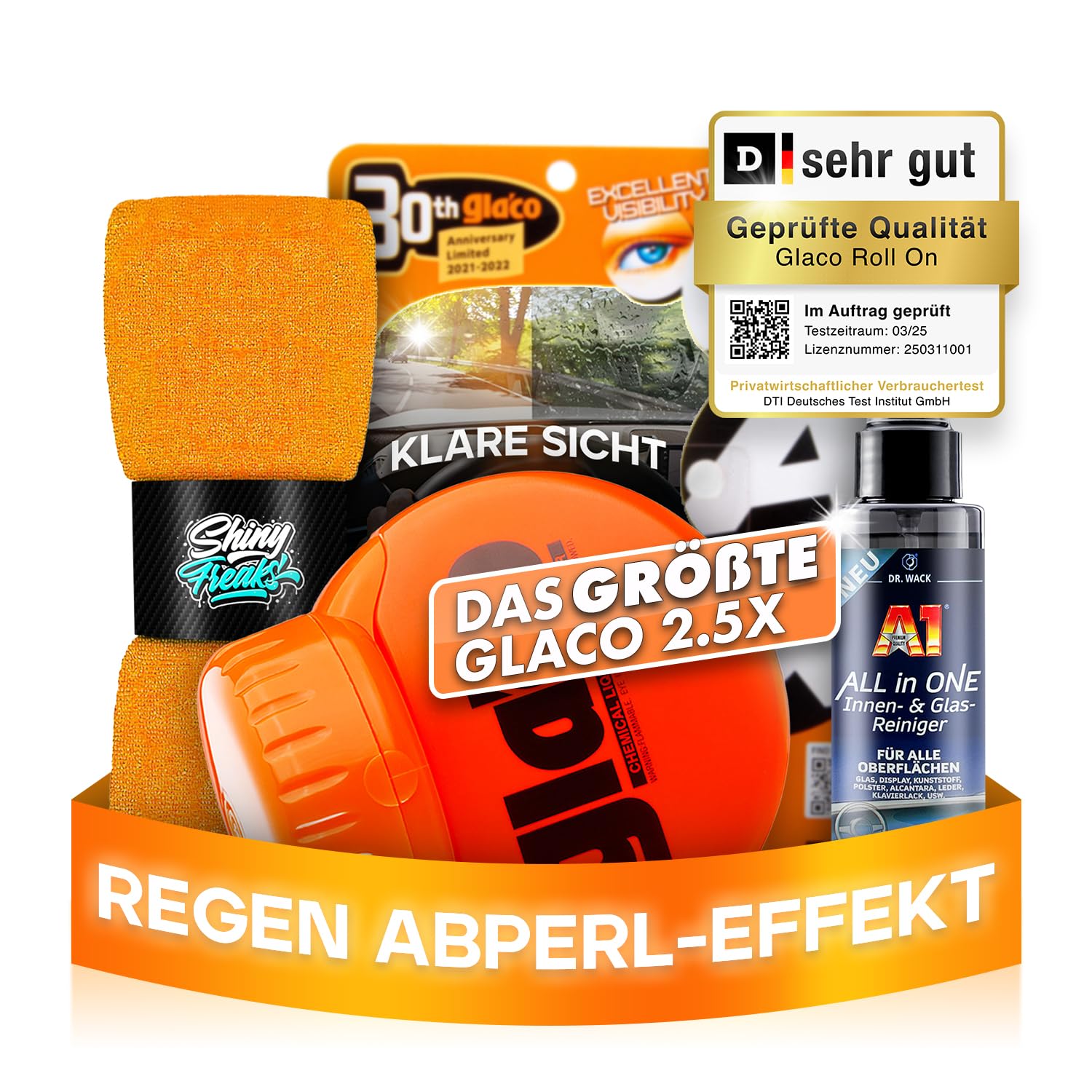 Auto Scheibenversiegelung Set: Soft99 Glaco Roll On Max (300ml) + Glasreiniger (100ml) Glas Versiegelung + Shiny Freaks Microfasertuch,Regenabweiser Autoscheiben,Autoscheiben Versiegelung Angebot bei HelloDeals