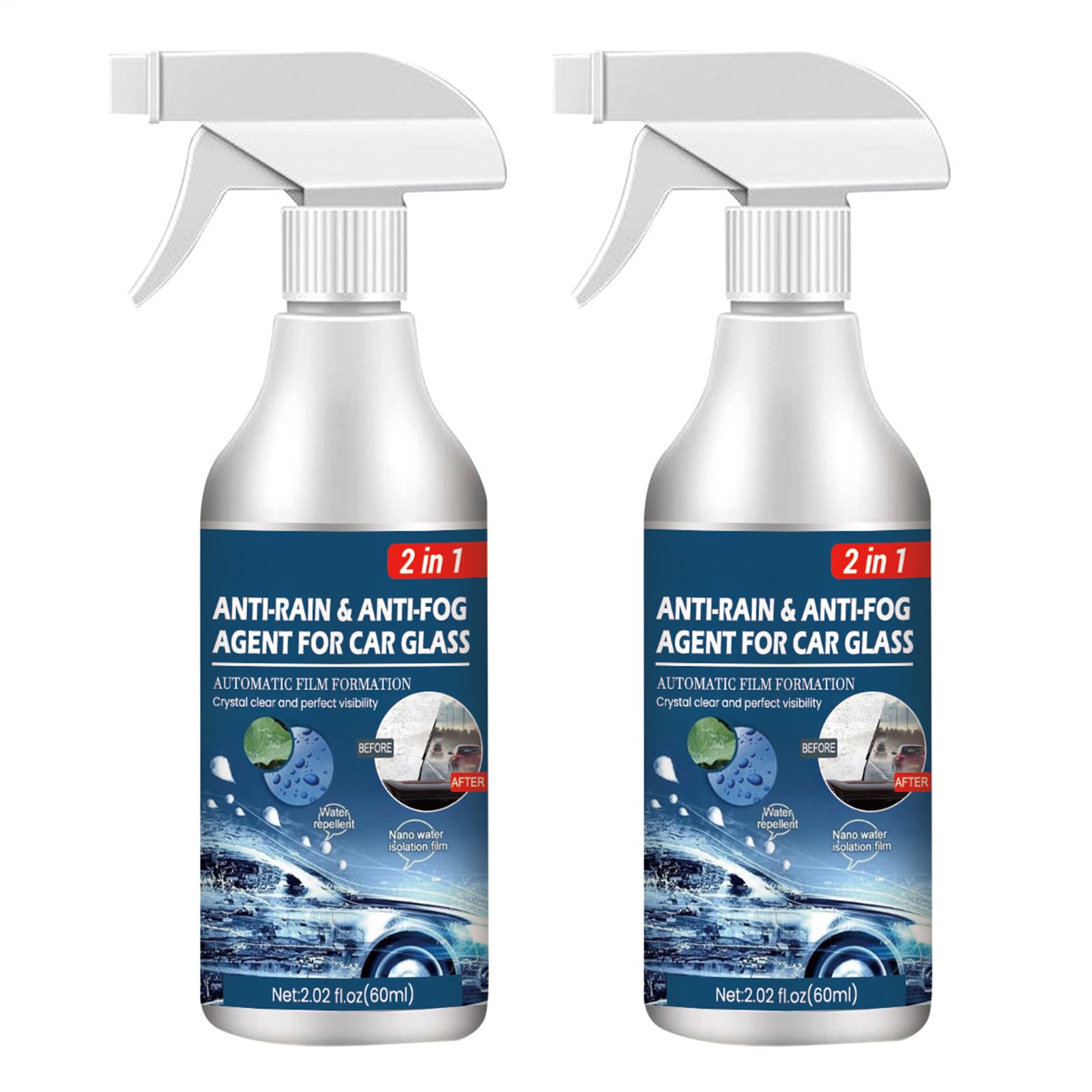 60ML Anti Fog Rain Spray - 1/2/3/5 Stück Mehrzweck Anti Beschlag und Regen Spray für Autofenster, Windschutzscheibe, Spiegel, Schwimmbrille, Autoglas, Antibeschlagspray Auto Antibeschlag Spray 2 Stück Angebot bei HelloDeals