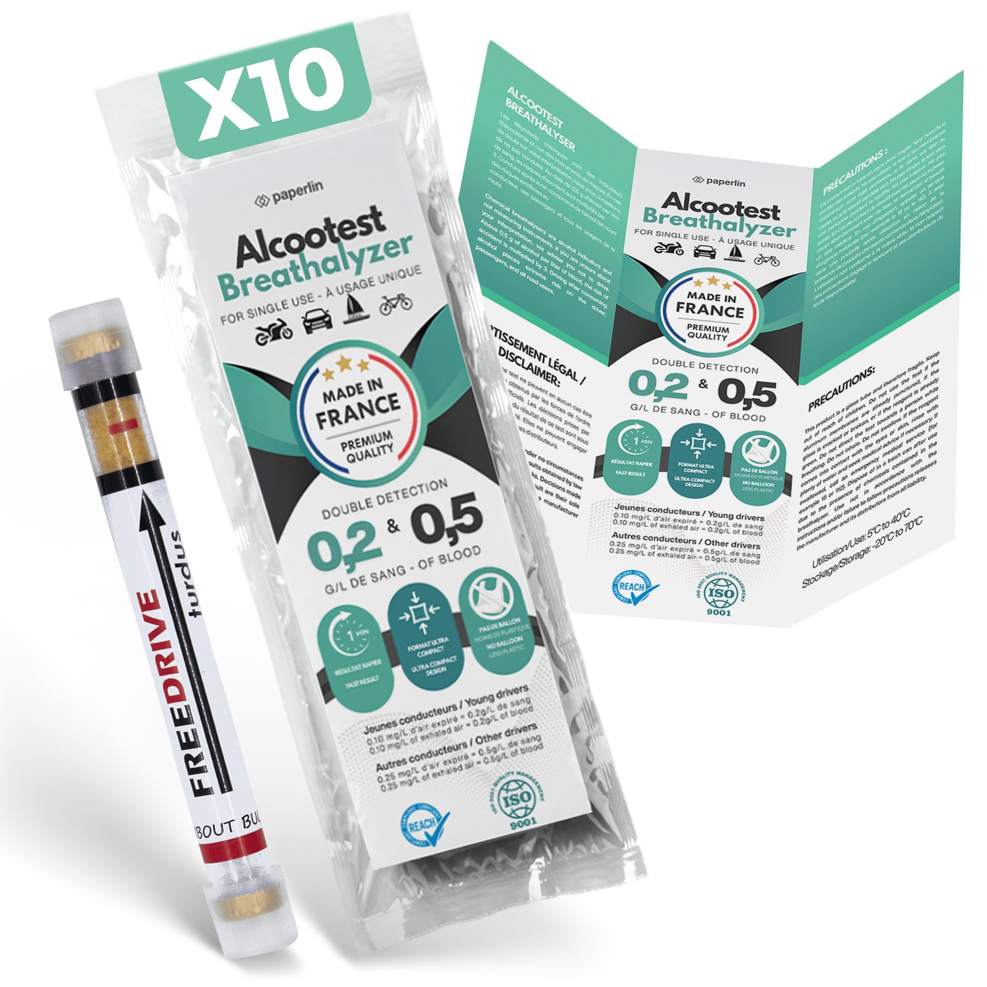 Alkoholtester Frankreich 10er Pack – NF Zertifizierter Einweg-Alkoholtester – Doppelschwelle 0,2 & 0,5 Angebot bei HelloDeals