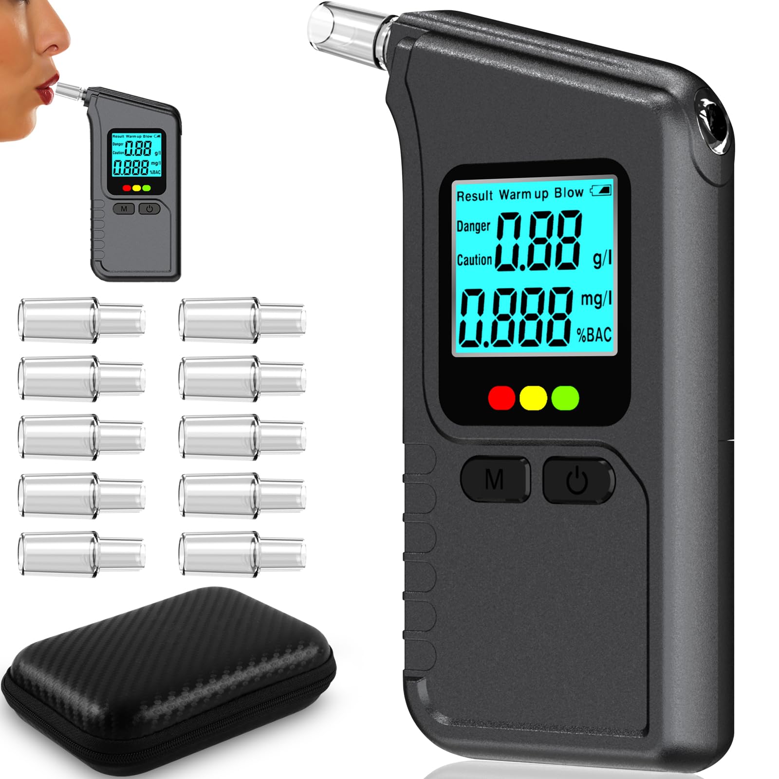 Alkoholtester - Professioneller Promillemessgerät, Digitaler LCD Anzeige, Tragbarer Alkoholmessgerät für Haushalt/Privat Partys, mit 10 Mundstücke, Tragetasche Schwarz-1 Angebot bei HelloDeals