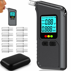 Alkoholtester - Professioneller Promillemessgerät, Digitaler LCD Anzeige, Tragbarer Alkoholmessgerät für Haushalt/Privat Partys, mit 10 Mundstücke, Tragetasche Schwarz-1 Angebot bei HelloDeals