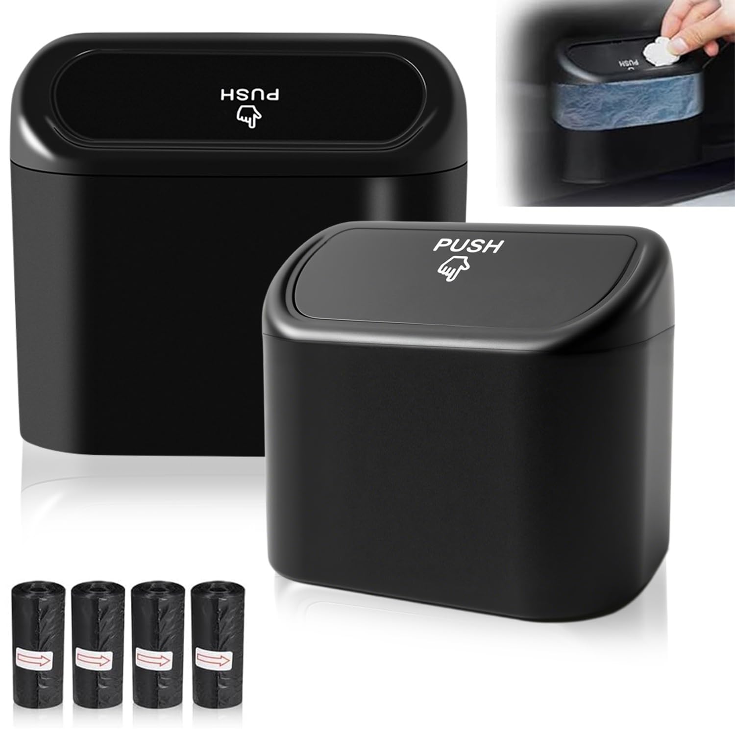 Hoclauho 2 Stück Auto Mülleimer mit 60 Stück Müllsäcke, Automülleinmer Mit innenraum Deckel, Mülleimer Klein, Hängende Aufbewahrungsbox Mülltonnen Angebot bei HelloDeals