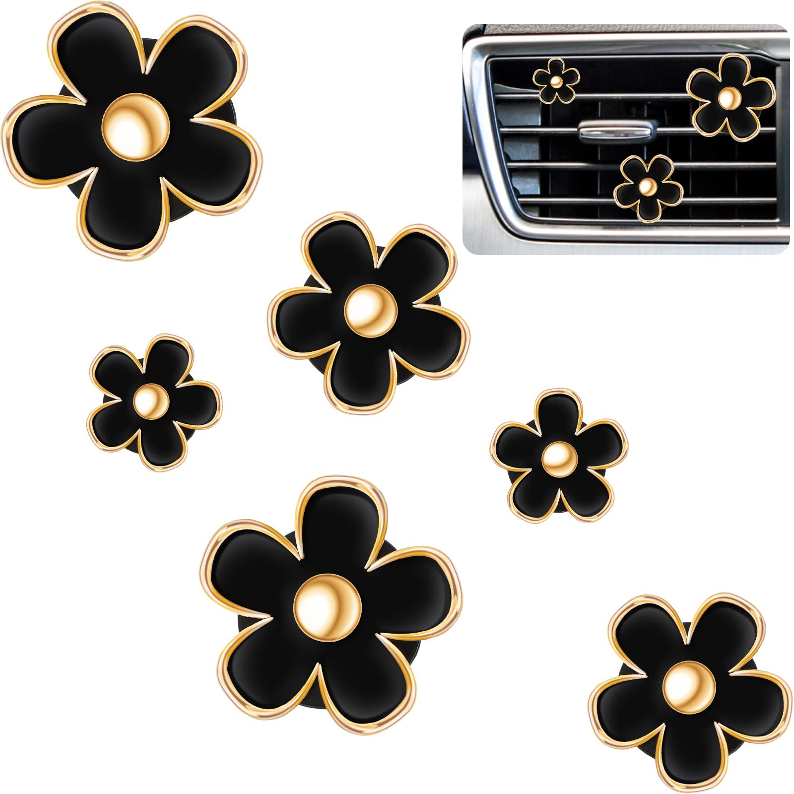 Frienda Lüftungsschlitz-Clips, Gänseblümchen-Design, Klimaanlagen-Auslass-Clip, Auto-Lufterfrischer, Armaturenbrett-Zubehör, Charm-Auto-Innendekoration (2,5 cm, 3 cm, 3,3 cm, schwarz), 6 Stück 6 stück (1er Pack) Schwarz Angebot bei HelloDeals