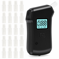 Bafiwu Alkoholtester Polizeigenau Alkoholmessgerät mit 20 Mundstücken Promillemessgerät Professioneller Atemalkoholtester mit Digitaler LCD-Anzeige und Halbleiter Sensorik Angebot bei HelloDeals