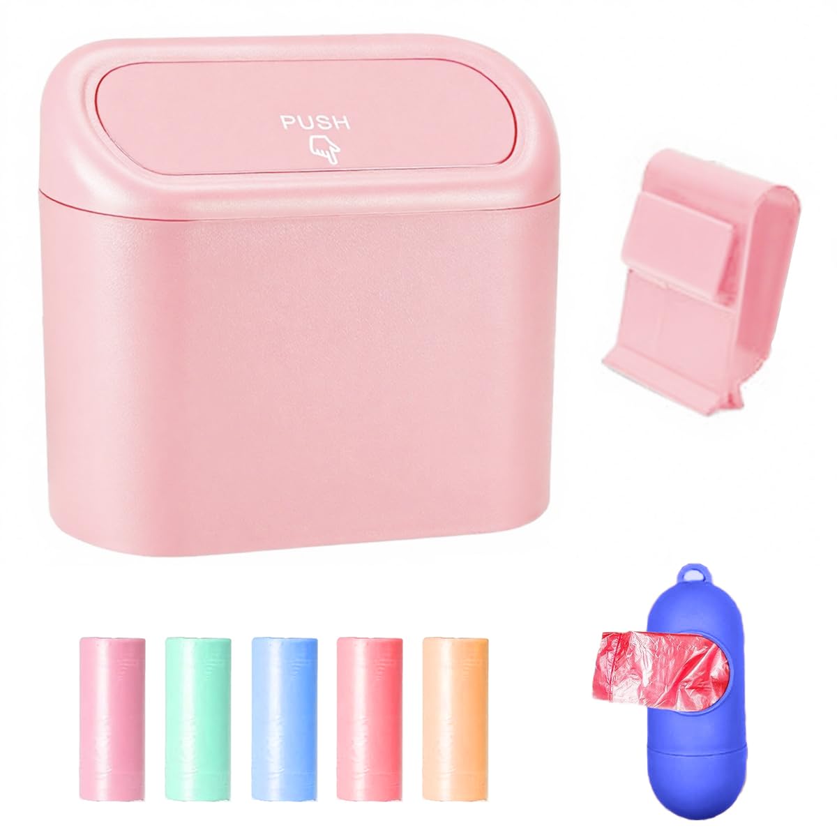 Ruayia Auto Mülleimer mit 75 Müllbeuteln Auto Aufbewahrungsbox Klein, Automülleinmer mit Deckel, Mülleimer Klein, Hängende Aufbewahrungsbox für Autos Gadgets (Rosa) Angebot bei HelloDeals