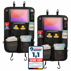HerzensKind Rückenlehnenschutz und Organizer. Auto Organizer mit extra großem 13" Tabletfach und 9 Taschen. Sitzschoner mit Tablethalter für Autofahrten mit Kindern.(2 Stück) Schwarz 2-stück Angebot bei HelloDeals