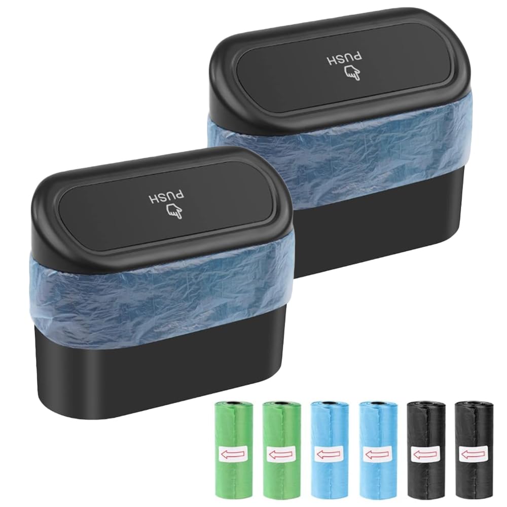 SXCCNW Auto Mülleimer, 2 Stück Mülleimer Auto mit 90 Müllbeutel Mülleimermit Deckel für Familie Büro Küche Autos Vordersitz Zubehör 16 x 14 x 7 cm Schwarz Angebot bei HelloDeals