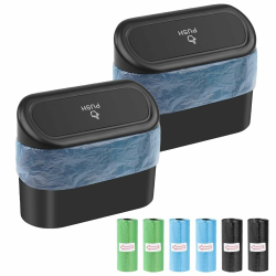 SXCCNW Auto Mülleimer, 2 Stück Mülleimer Auto mit 90 Müllbeutel Mülleimermit Deckel für Familie Büro Küche Autos Vordersitz Zubehör 16 x 14 x 7 cm Schwarz Angebot bei HelloDeals