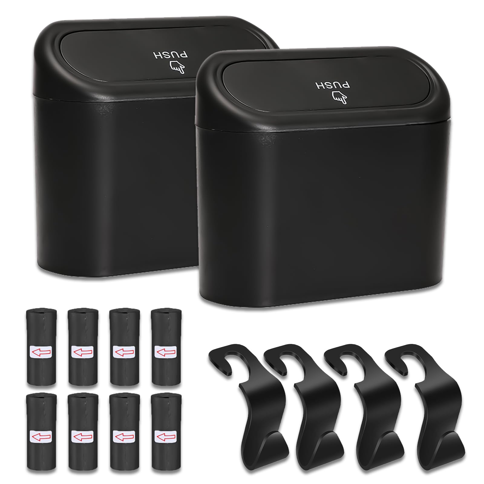 DYOUen Auto Mülleimer Kleiner Automülleinmer mit Müllbeutel und 2 Stück Auto Kopfstützen Haken, Hängende Aufbewahrungsbox für die Lagerung und Organisation (Rosa) (2) Angebot bei HelloDeals