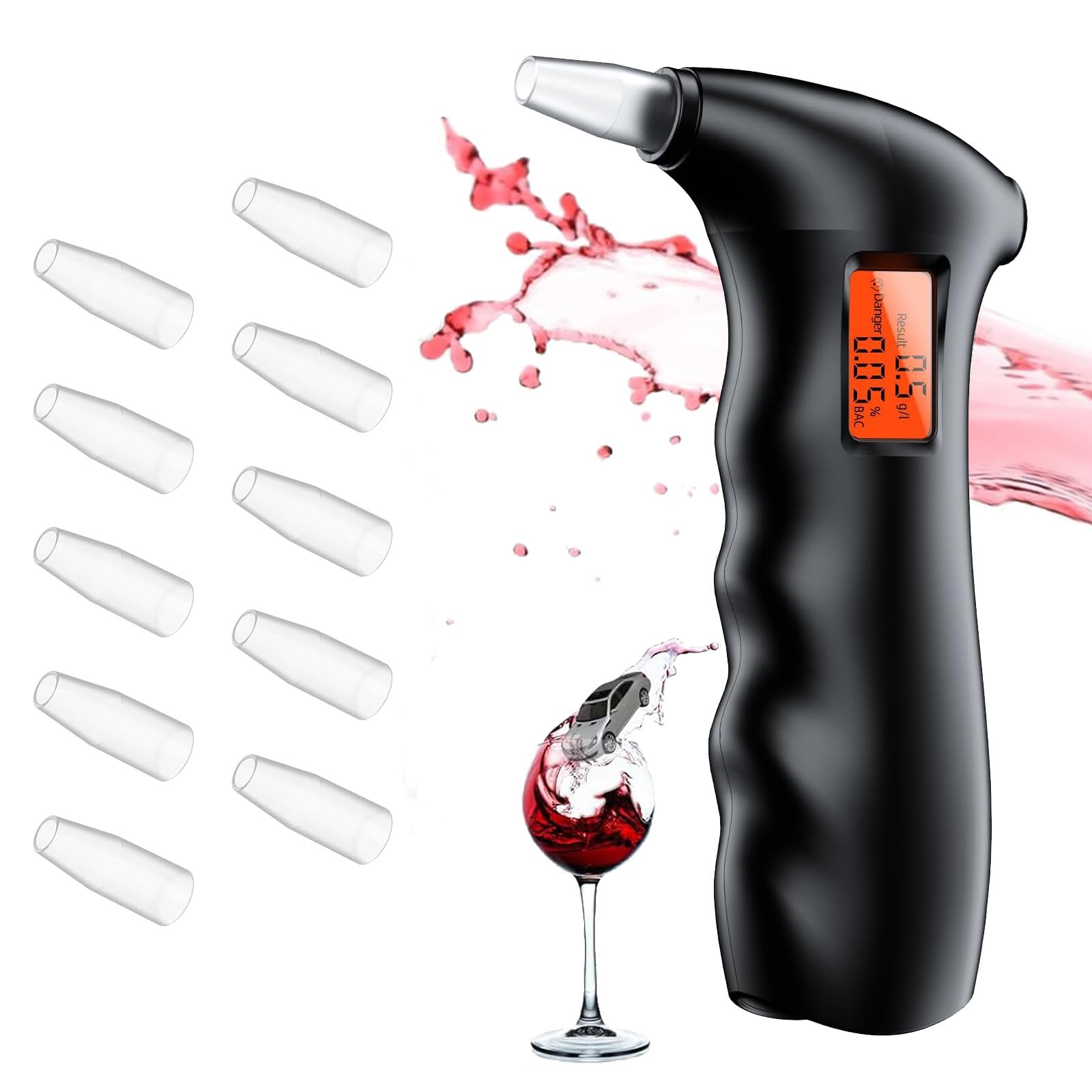 aiMaKE Alkoholtester, Alkoholtester Polizeigenau, Hochpräziser Promillemessgerät mit 10 Mundstücken, Professioneller Alkoholmessgerät für Privaten Gebrauch zu Hause Schwarz Angebot bei HelloDeals