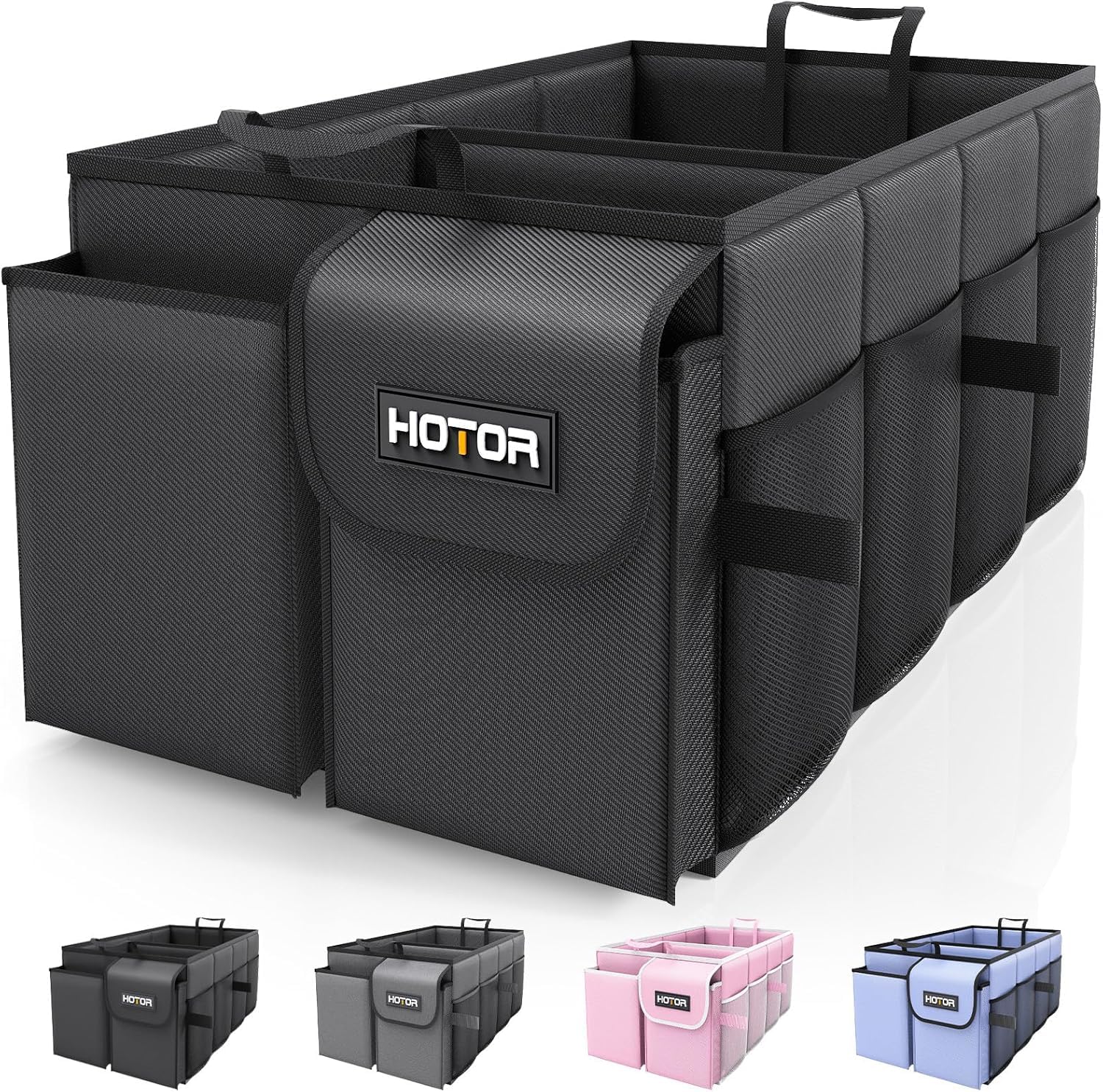 HOTOR Kofferraum Organizer – Faltbarer Auto Kofferraum Organizer mit 2 Fächern, Stabiler Auto Organizer für SUVs, Schwarzer Kofferraumtasche Verstärkt und Stabil Faltbox, 54.1 x 32.0 x 26.9 cm Schwarz 54.1 x 32.0 x 26.9 cm Angebot bei HelloDeals