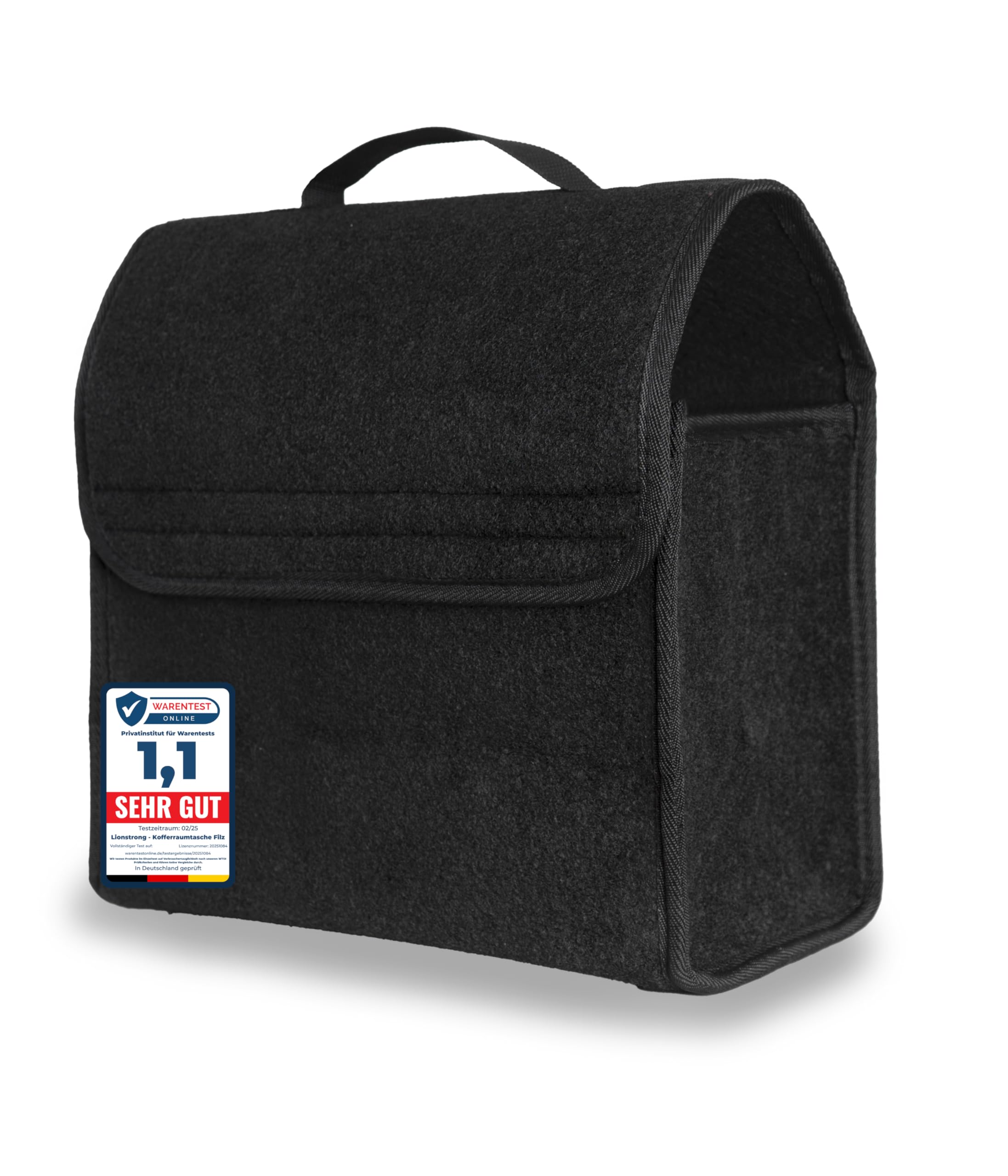 LIONSTRONG Auto Kofferraumtasche [HOCHWERTIGER FILZ] – Faltbar – Rutschfest mit Klettbändern zu befestigen – Werkzeugtasche – Auto Zubehör - Universell für alle Autos geeignet Schwarz - Klein Angebot bei HelloDeals