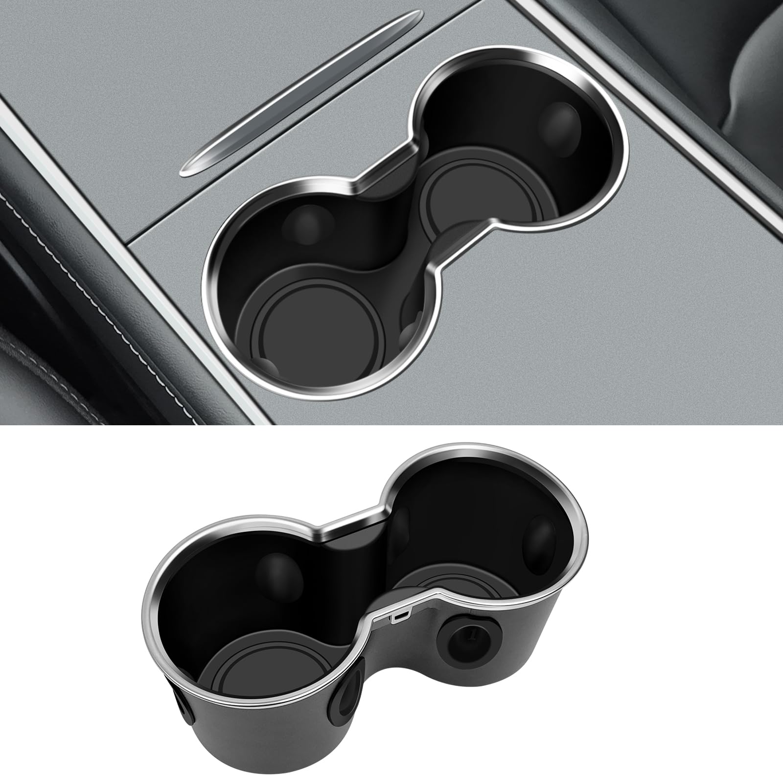 VIHIMAI Getränkehalter für Mittelkonsole Kompatibel mit Tesla Model Y (~2024) und Model 3 (~2023), ABS+Silikon Material【Metallstreifenrahmen】 Wasserdicht Pflegeleichtes, Tesla-Innenzubehör (schwarz) Angebot bei HelloDeals