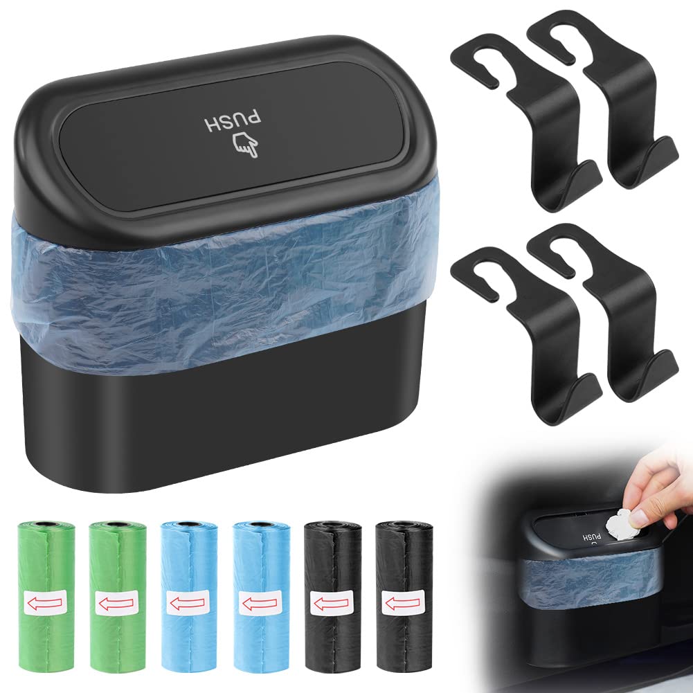 URAQT Auto Mülleimer,Mülleimer Auto mit 96 Stück Auto Müllsäcke und 4 Stück Autositzhaken Autobüro Automülleinmer Mit Deckel Automülleinmer Auto Mülleimer Klein Hängende Aufbewahrungsbox Quadrat Angebot bei HelloDeals