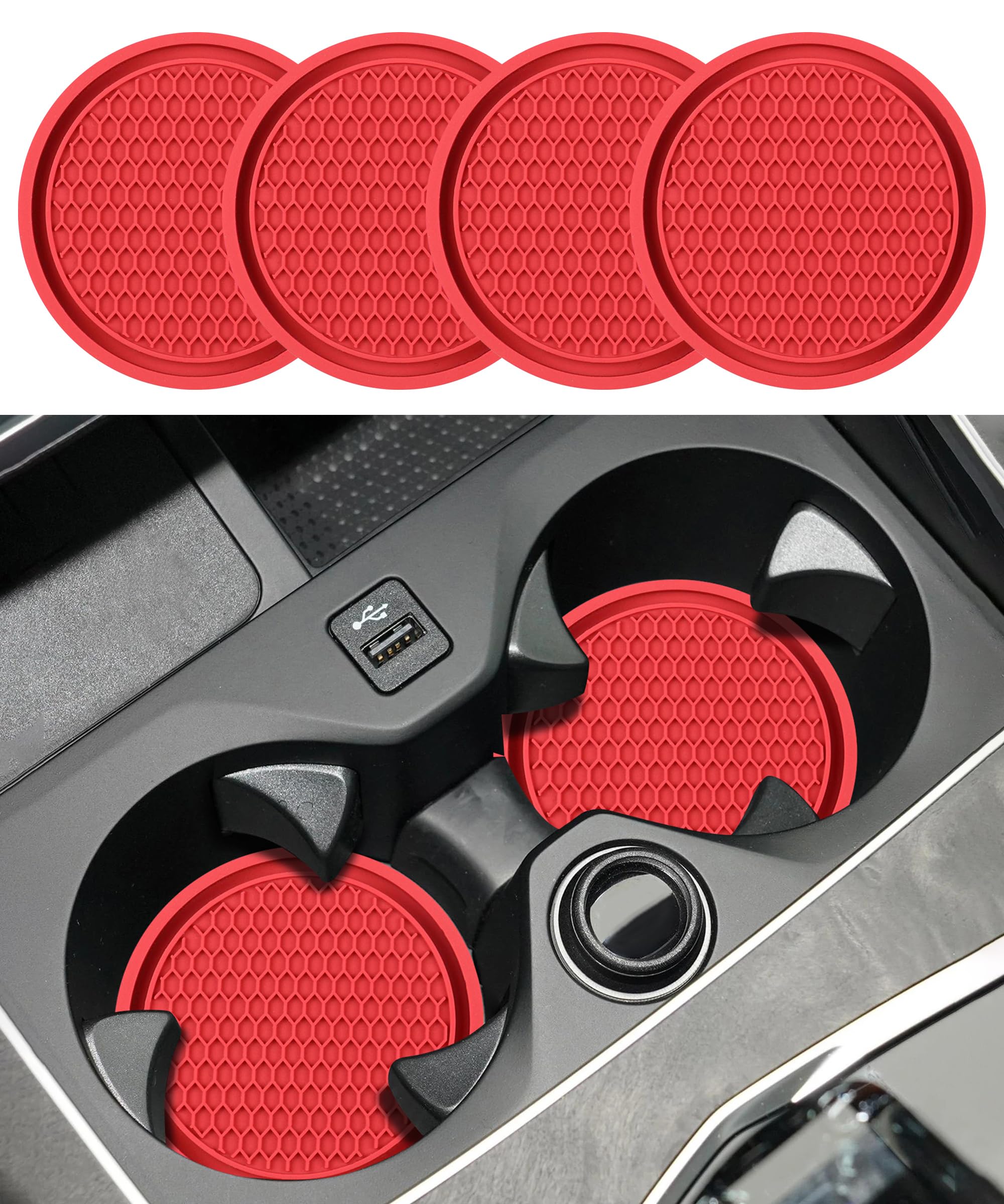 Flaconi 4-teiliges Auto-Untersetzerset,Getränkehalter-Einsatz im Auto,Auto-Untersetzer für Getränkehalter,Auto-Innenausstattung,Auto-Becheruntersetzer,7 cm rutschfeste Getränkematte (Rot) Angebot bei HelloDeals