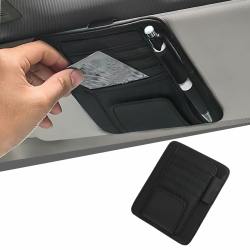 Auto Sonnenblende Organizer, PU Leder Multifunktionaler Karten und Brillenhalter Clip, Aufbewahrungstasche für Sonnenbrille, Stifte, Visitenkarten, Schwarz Angebot bei HelloDeals