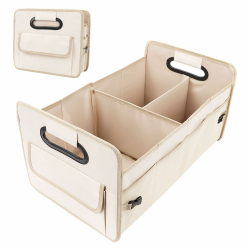 Auto Organizer Kofferraum, Kofferraumtasche mit Fächern, Autobox Kofferraum Faltbar mit Griff, Auto Aufbewahrung Organizer Kofferraum für Camping, Einkaufenf (Beige) Angebot bei HelloDeals