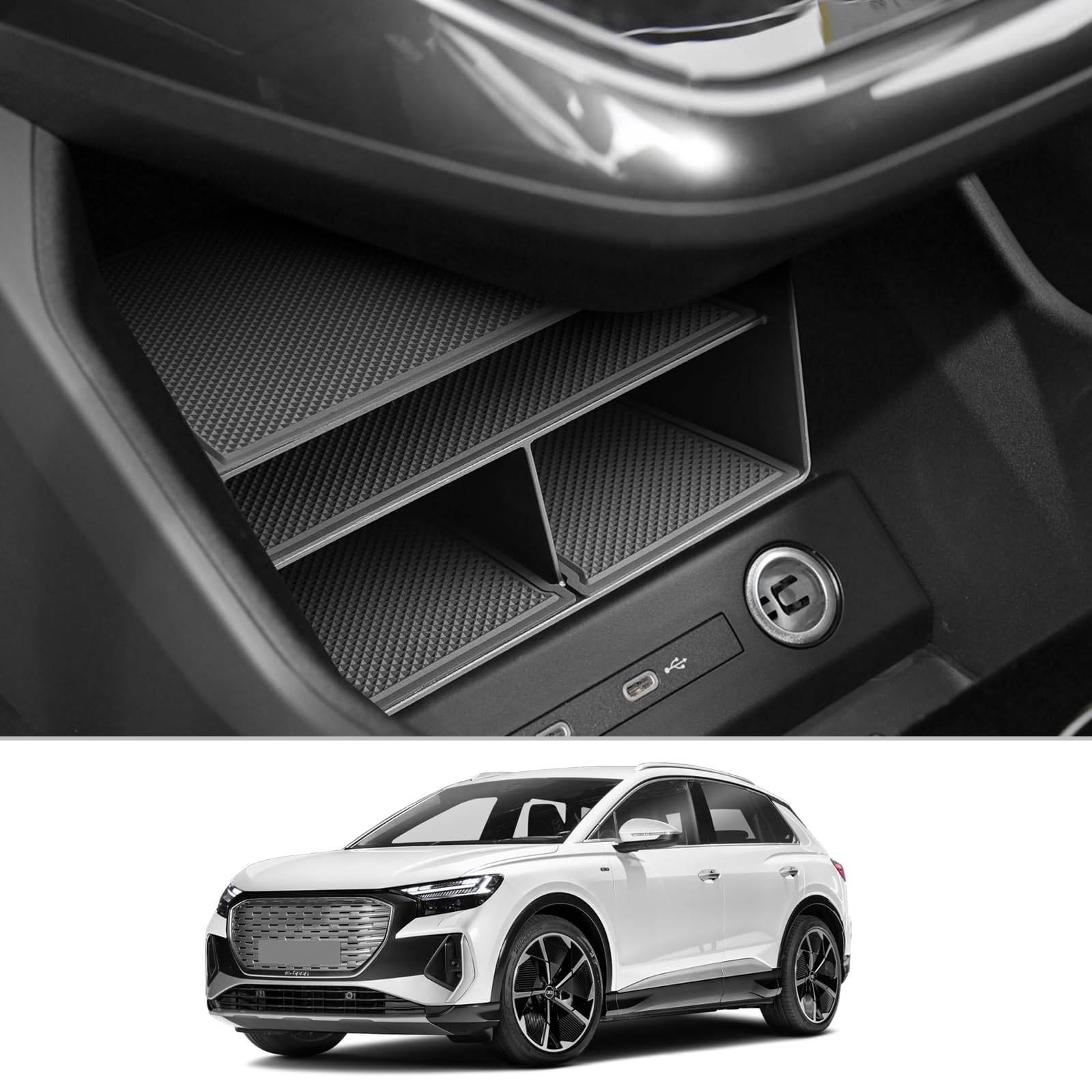 CDEFG Kompatibel mit Audi Q4 e-Tron 2023 2024 2025 2022 Mittelkonsole Organizer Aufbewahrungsbox Auto Center Console Tray Q4 Sportback e-Tron Zubehör Angebot bei HelloDeals