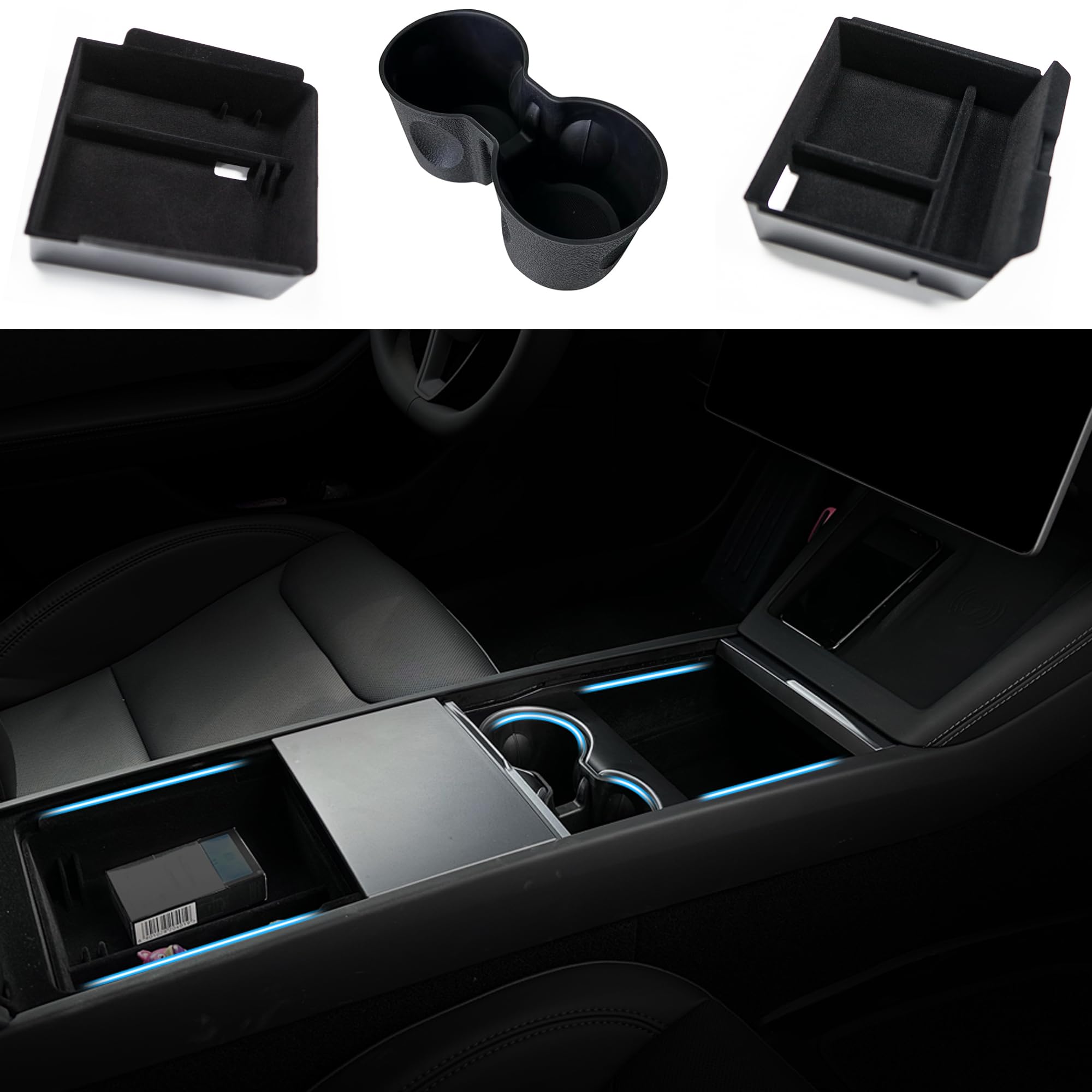 TOPABYTE Mittelkonsole Organizer für Tesla Model Y Juniper Model 3 Highland 2025 2024 Armlehnenablage Armlehne Aufbewahrungsbox Mittelkonsolen Getränkehalter Becherhalter (3 Stück) New Model 3/Y 3PCS Angebot bei HelloDeals