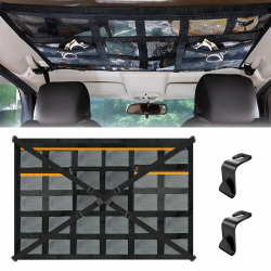 Gepäcknetz Auto, 90×65cm Dachnetz Auto Innen, Gepäcknetz mit Verstellbare Kreuzgurte und 3 unabhängige Reißverschlusstaschen für Vier Dach Armlehnen Jeeps, Van, SUV Angebot bei HelloDeals