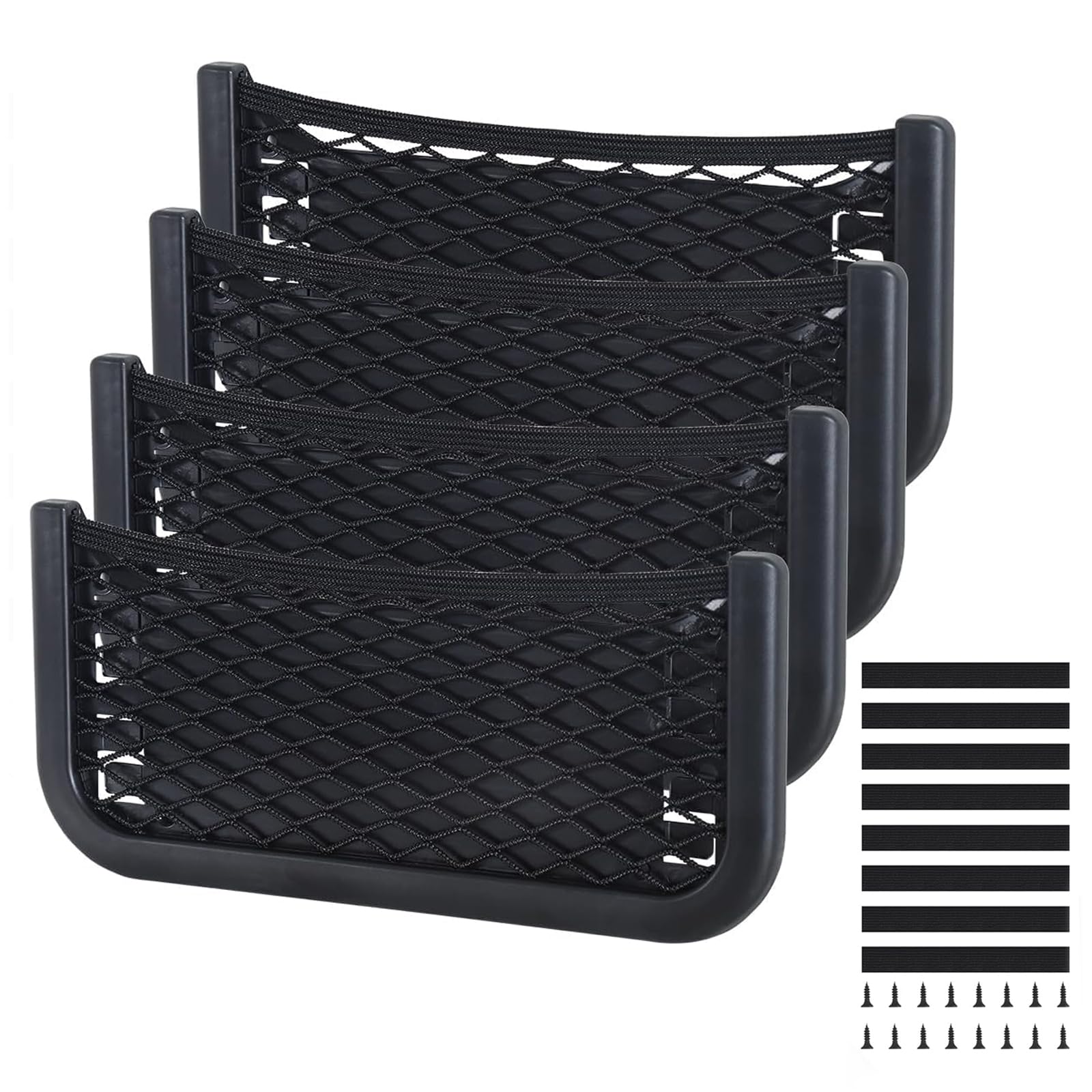 Omtofo 3 in 1 Auto Aufbewahrungsnetz, 4 Stück 26 x 12cm Selbstklebendes Netztasche Auto, Elastisch Ablagenetz mit Gummiband und Schraube, Kofferraum Netztasche Gepäcknetz für Wohnmobil, Boote, Zuhause 26*12cm-4pcs Angebot bei HelloDeals