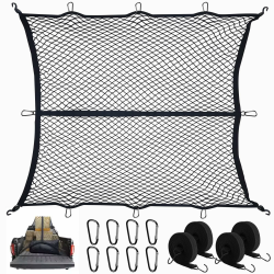 VEUWOLM Hochelastisches Gepäcknetz, 1,2 x 1,2 m dehnbar bis 2,1 m x 2,1 m (Einlagig), LKW-Frachtnetz, Netz-Organizer, mit 8 x Stahlkarabiner + 4 x Haltegurt, Gepäckfixierung für LKW Auto Wohnmobil Angebot bei HelloDeals
