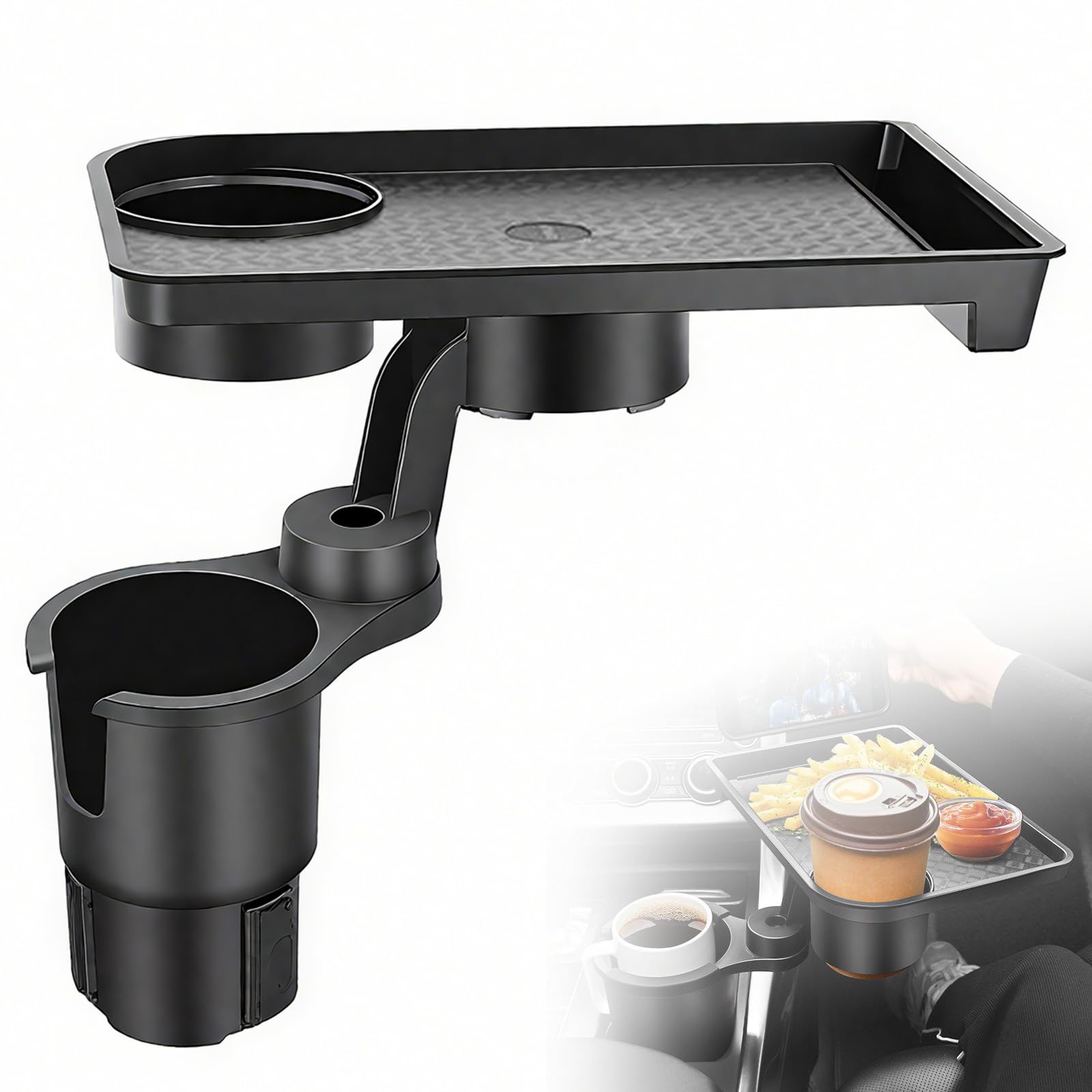 Getränkehalter Auto Expander - 3 in 1 Becherhalter Auto mit Multifunktionstisch 360° Essens Tablett, Tisch Cup Holder,Universal Mittelkonsole Getränkehalter, Einstellbare Einsatzbasis von 6,5-9,5 cm Angebot bei HelloDeals