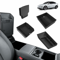 [4 Stück] GAFAT Neu Tesla Model Y Juniper 2025 2026 Mittelkonsole Aufbewahrungsbox-Set, 2 Organizer aus Flockung, 1 Organizer Unter der Mittelkonsole aus TPE-Weichgummi, 1 Versteckte Box Armlehne+Mittelkonsole+Versteckte [4 Stk.] Angebot bei HelloDeals