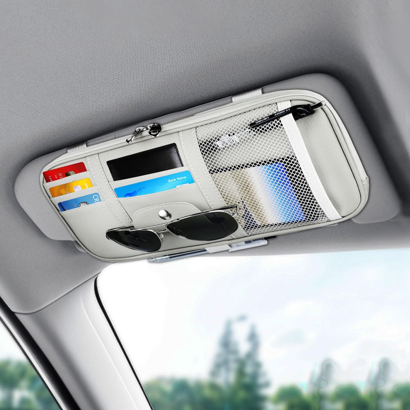 Linkstyle Auto Sun Visor Organizer, Interieur Leder Zubehör Aufbewahrungstasche, Sonnenblende Organizer für Karten Führerschein Rechnung Stifte Grau Angebot bei HelloDeals