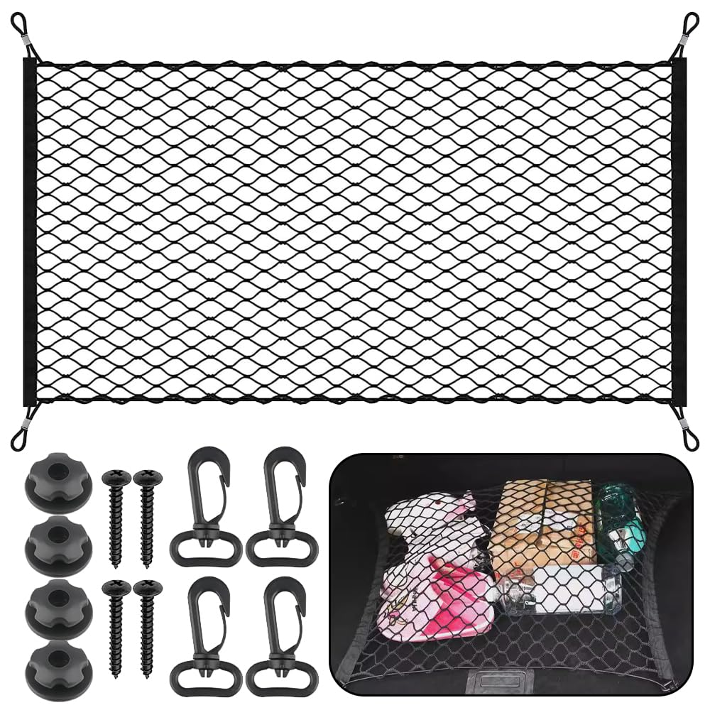 Coztie Kofferraumnetz Gepäcknetz Auto 110 x 60 cm Kofferraumnetz Auto, Trennnetz Gepäckfixierung, Kofferraum Netz Gepäcknetz Mit 4 Massiven Haken für Meisten Fahrzeugtypen Schwarz Angebot bei HelloDeals