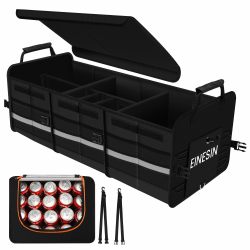 Einesin Extra Großer 88L Kofferraum Organizer und 22L Kühltasche, mit 7 Fächern, auto aufbewahrungsbox, Zusammenklappbarer Auto Organizer Kofferraum mit Fächern und Klappbarer Deckel. Schwarz（82*36*30） Angebot bei HelloDeals