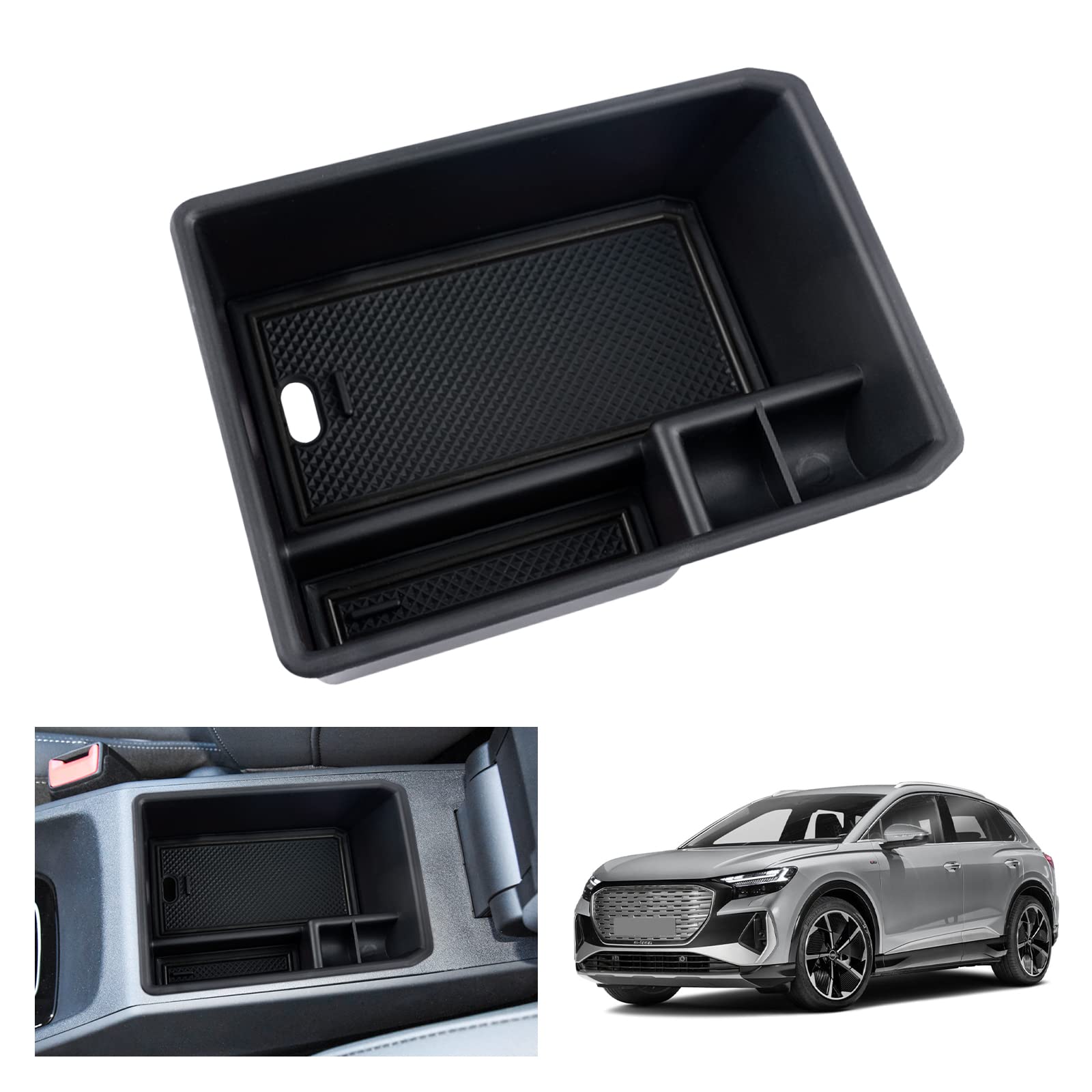 GAFAT Kompatibel mit Q4 e-tron EV Electric 2021-2023 2024 Mittelkonsole Aufbewahrungsbox, Q4 etron Sportback 2023 Armlehne Organizer Tray Handschuhfach (Schwarz) (Flache A) Schwarz Angebot bei HelloDeals